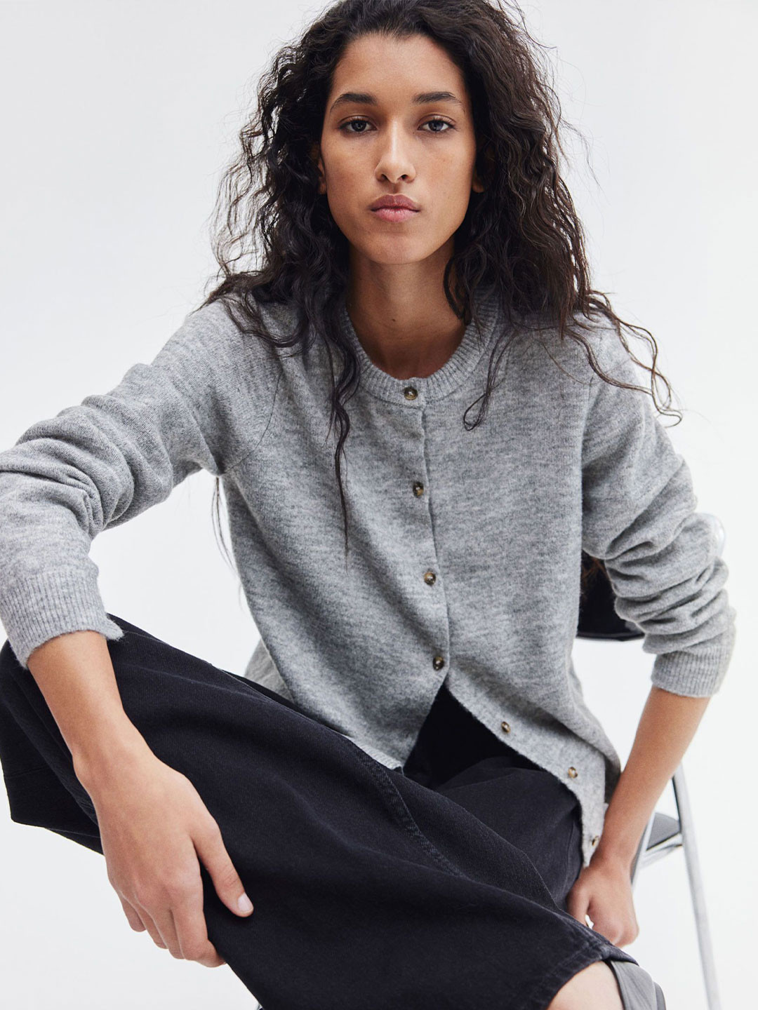 

H&M Women Knitted Cardigan, Grey