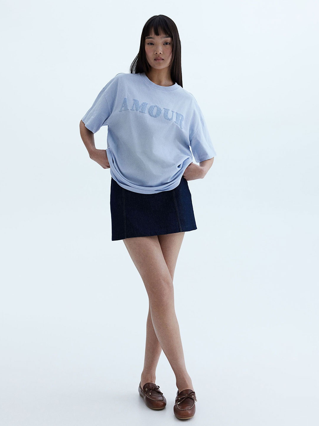 

H&M Oversized Motif-Detail T-Shirt, Blue