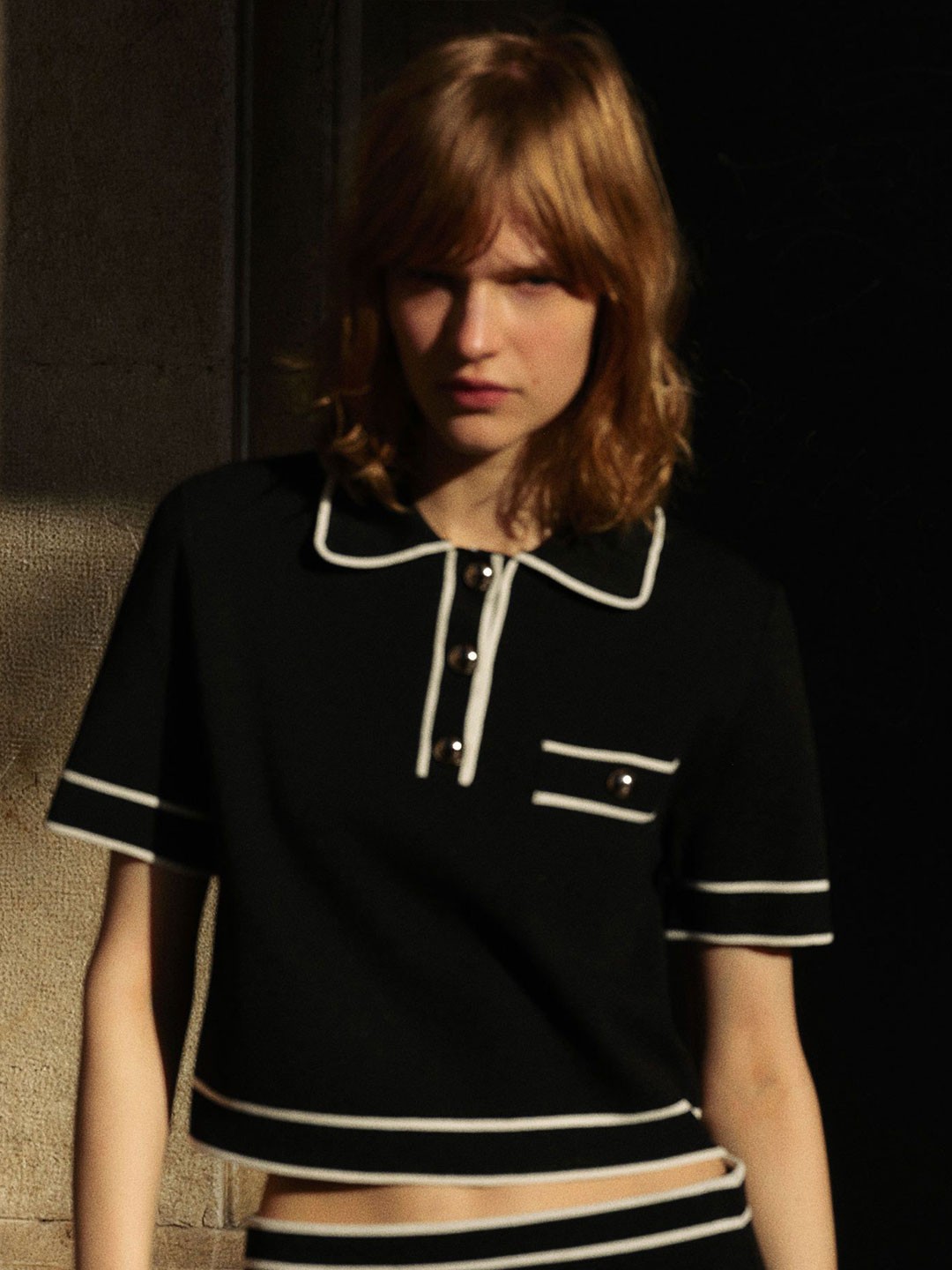

H&M Women Collared Knitted Top, Black