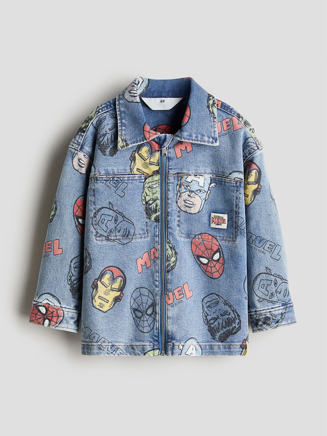 

H&M Printed Denim Overshirt, Blue