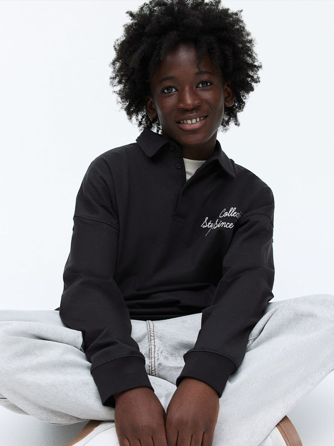 

H&M Cotton Jersey Rugby Shirt, Black