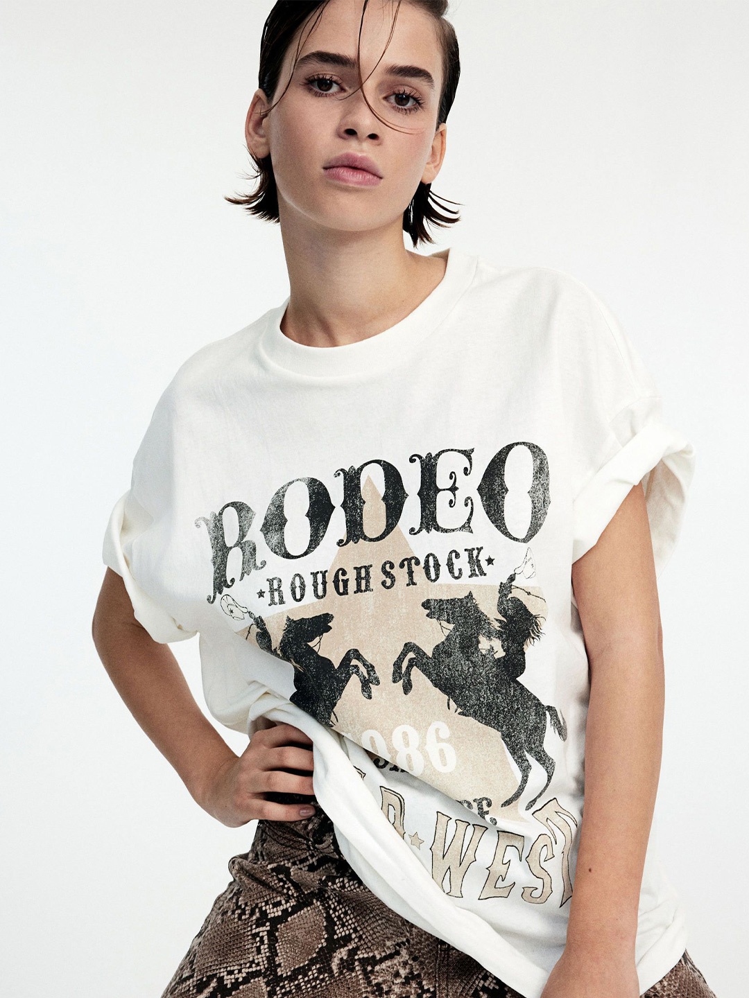 

H&M Oversized Motif-Detail T-Shirt, White