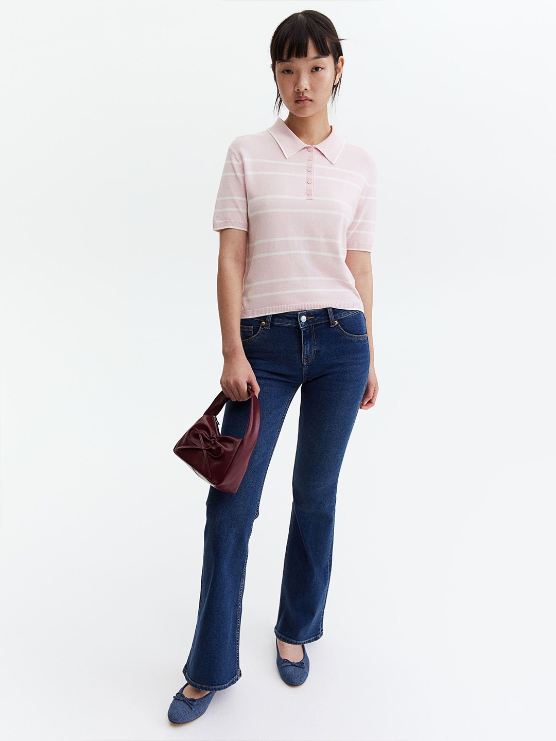 

H&M Fine-Knit Polo T-Shirt, Pink