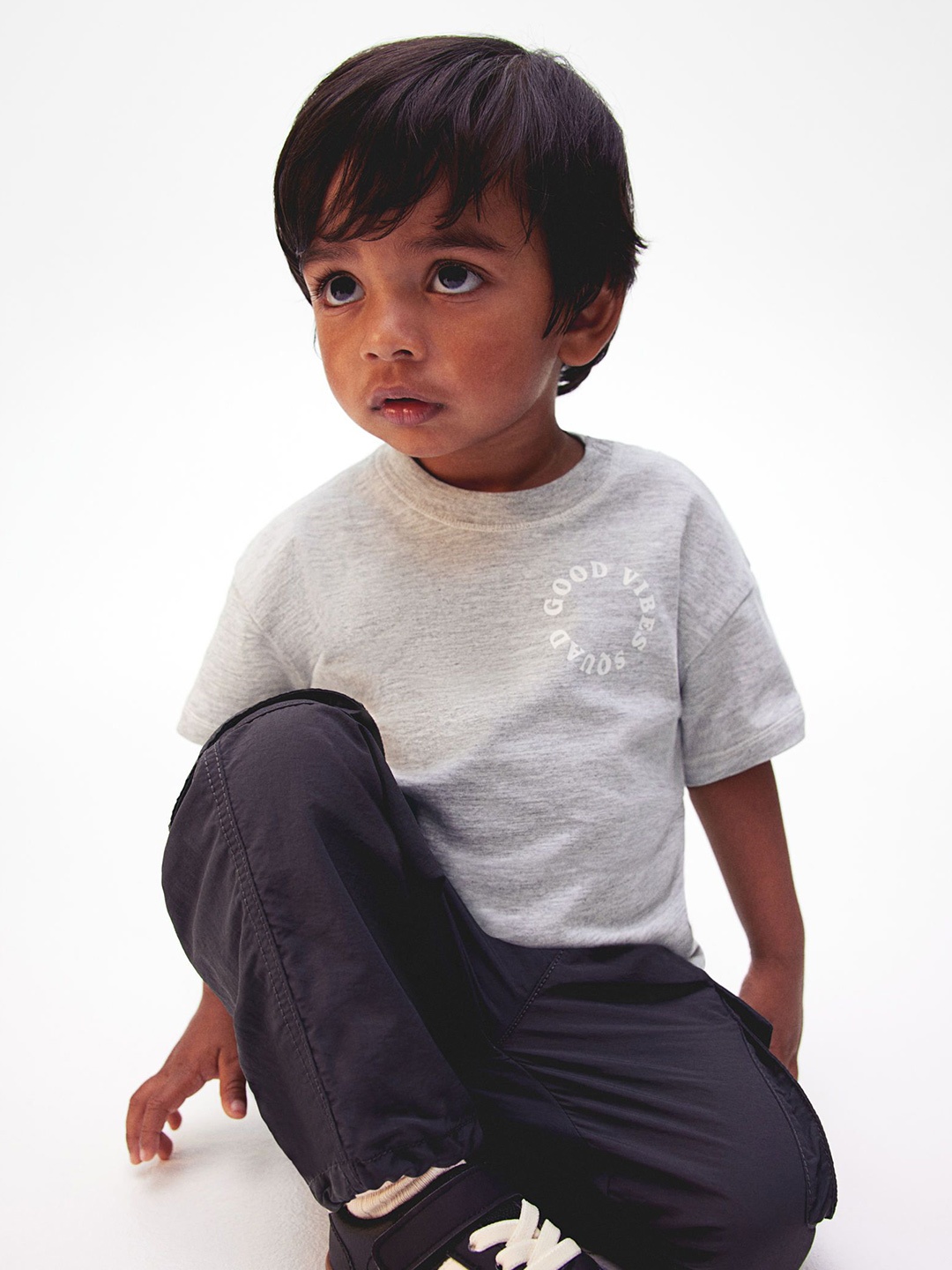 

H&M Printed Cotton T-Shirt, Grey