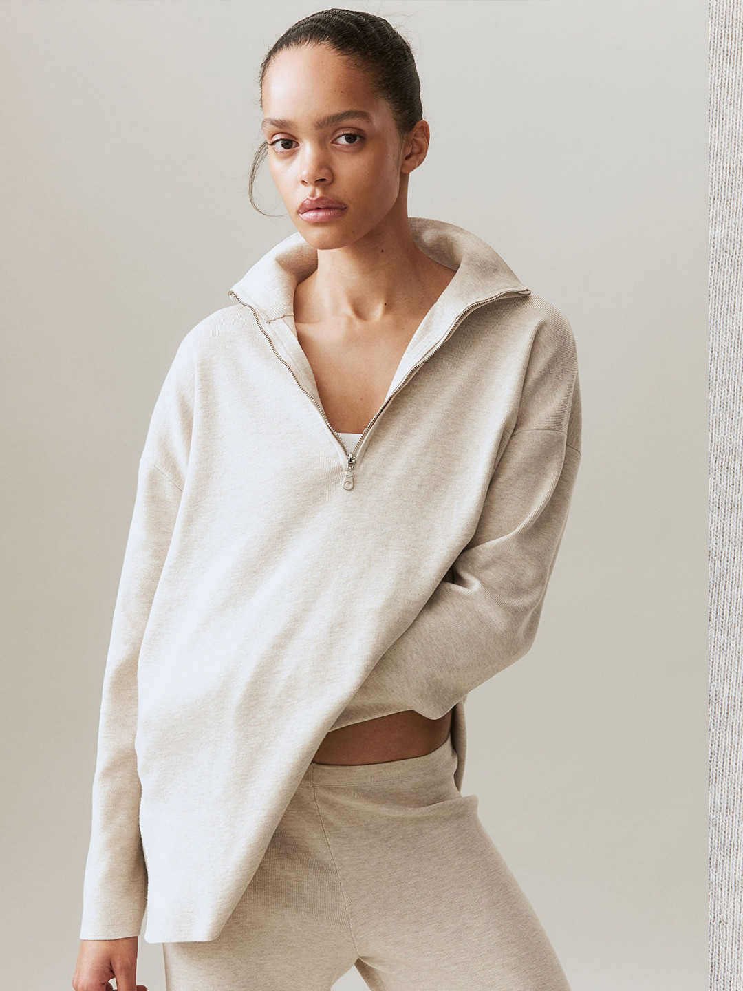 

H&M Zip-Top Jumper, Beige