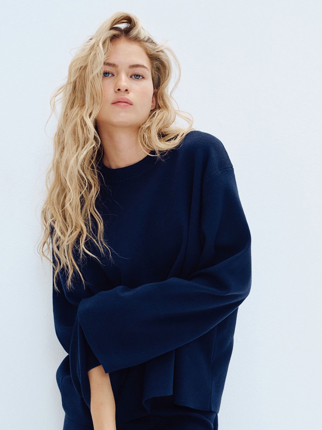 

H&M Women Oversized Curved-Hem Jumper, Blue