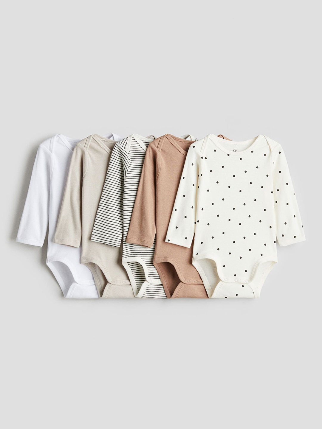 

H&M 5-Pack Long-Sleeved Bodysuits, Beige