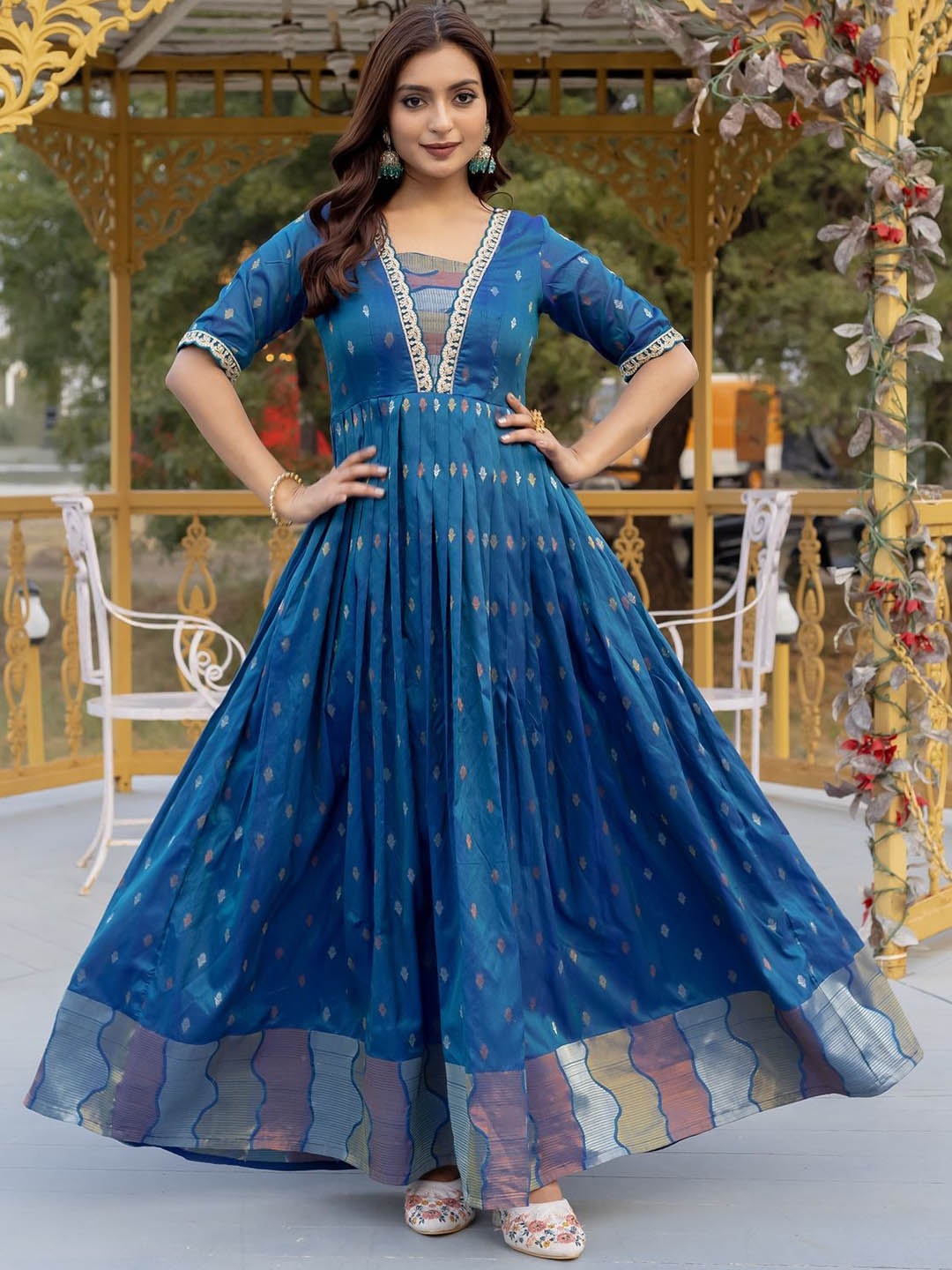 

Tasarika Women V Neck Fit & Flare Ethnic Dress, Blue