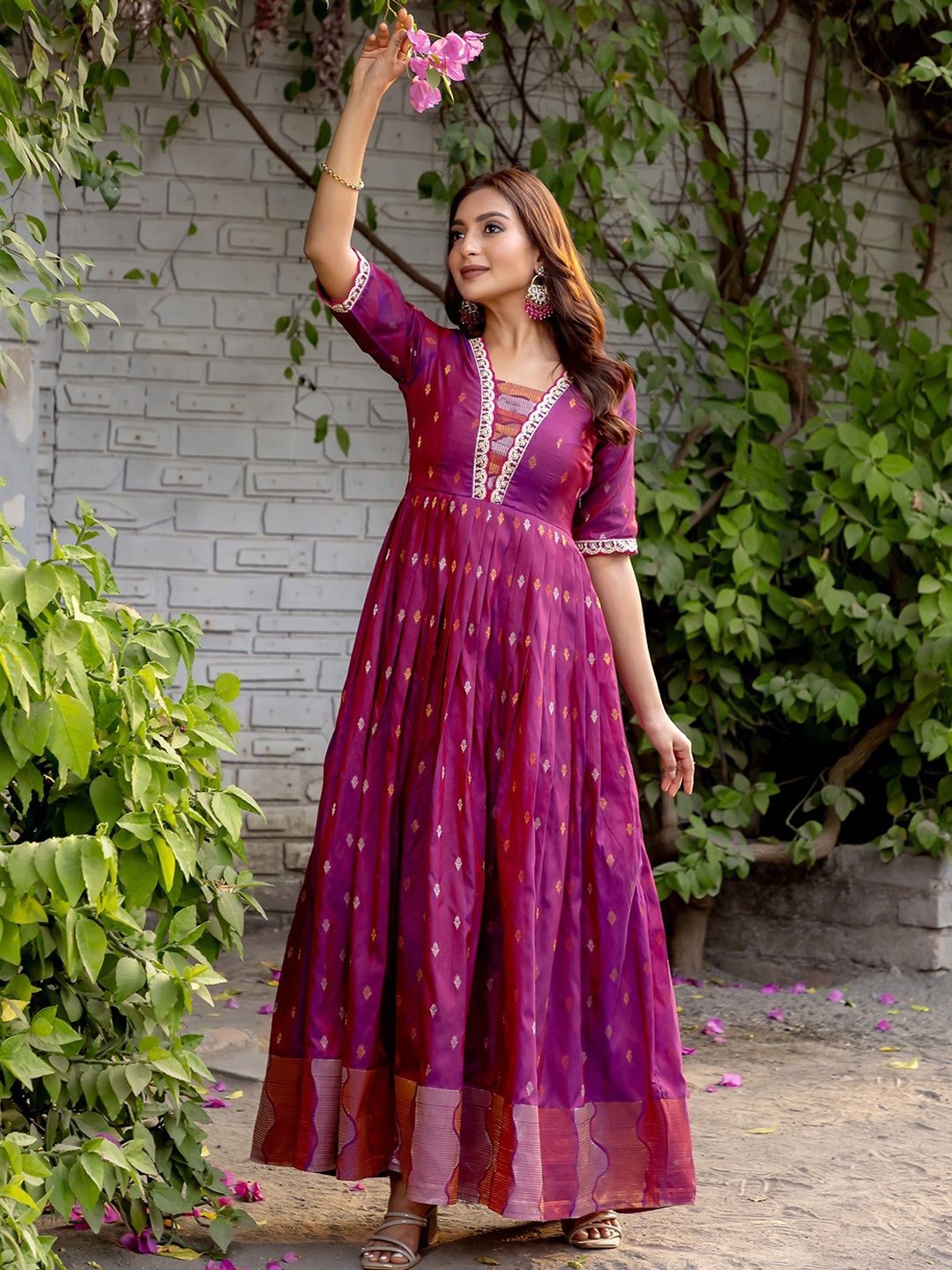 

Tasarika Women Printed Fit & Flared Maxi Ethnic Dress, Pink