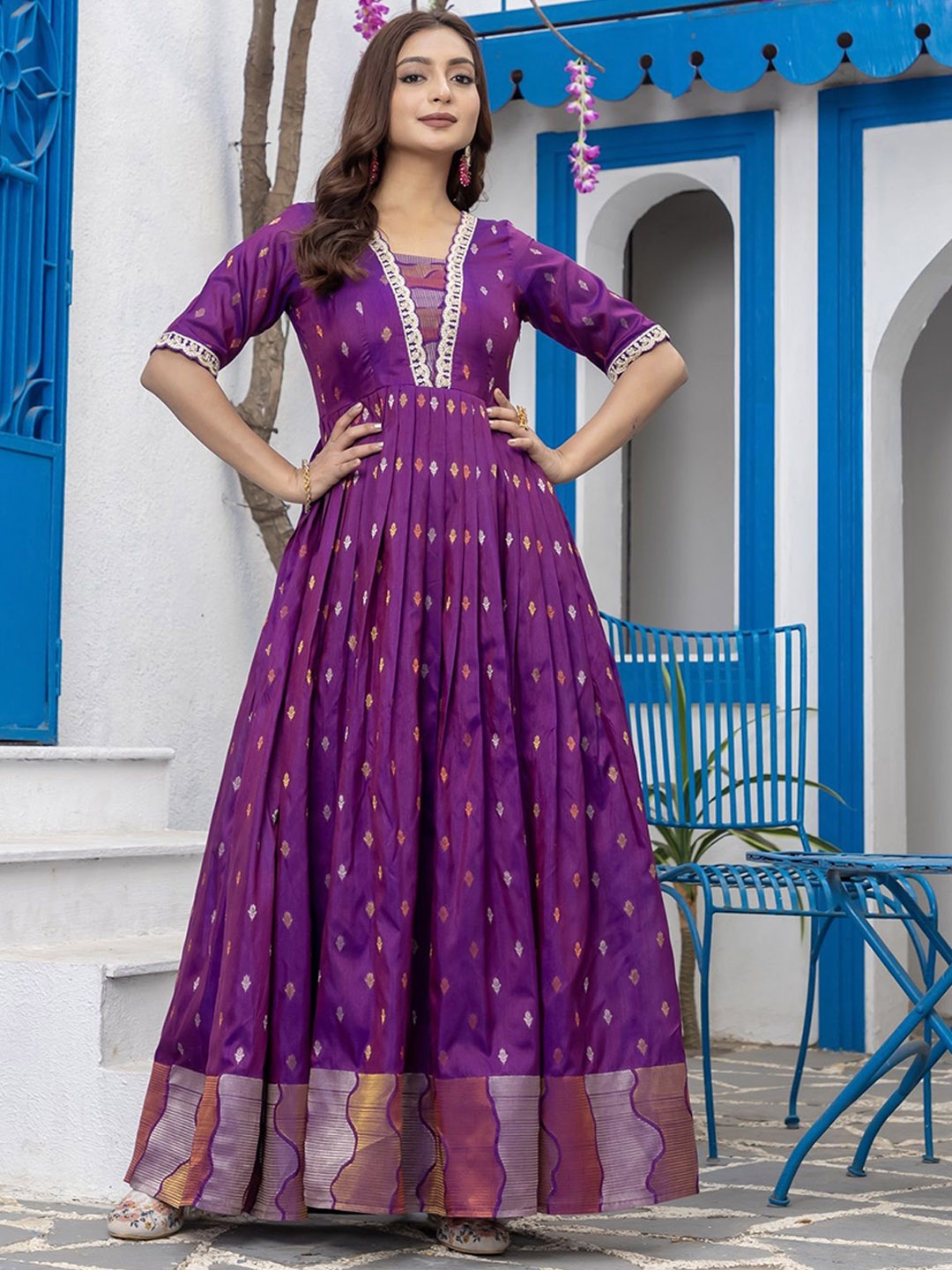 

Tasarika Women Ethnic Motifs Printed Fit and Flare Ethnic Dresses, Purple