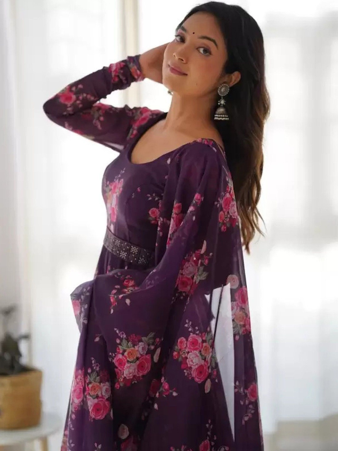 

Raiyani Enterprise Floral Printed Fit & Flare Maxi Ethnic Dresses, Magenta