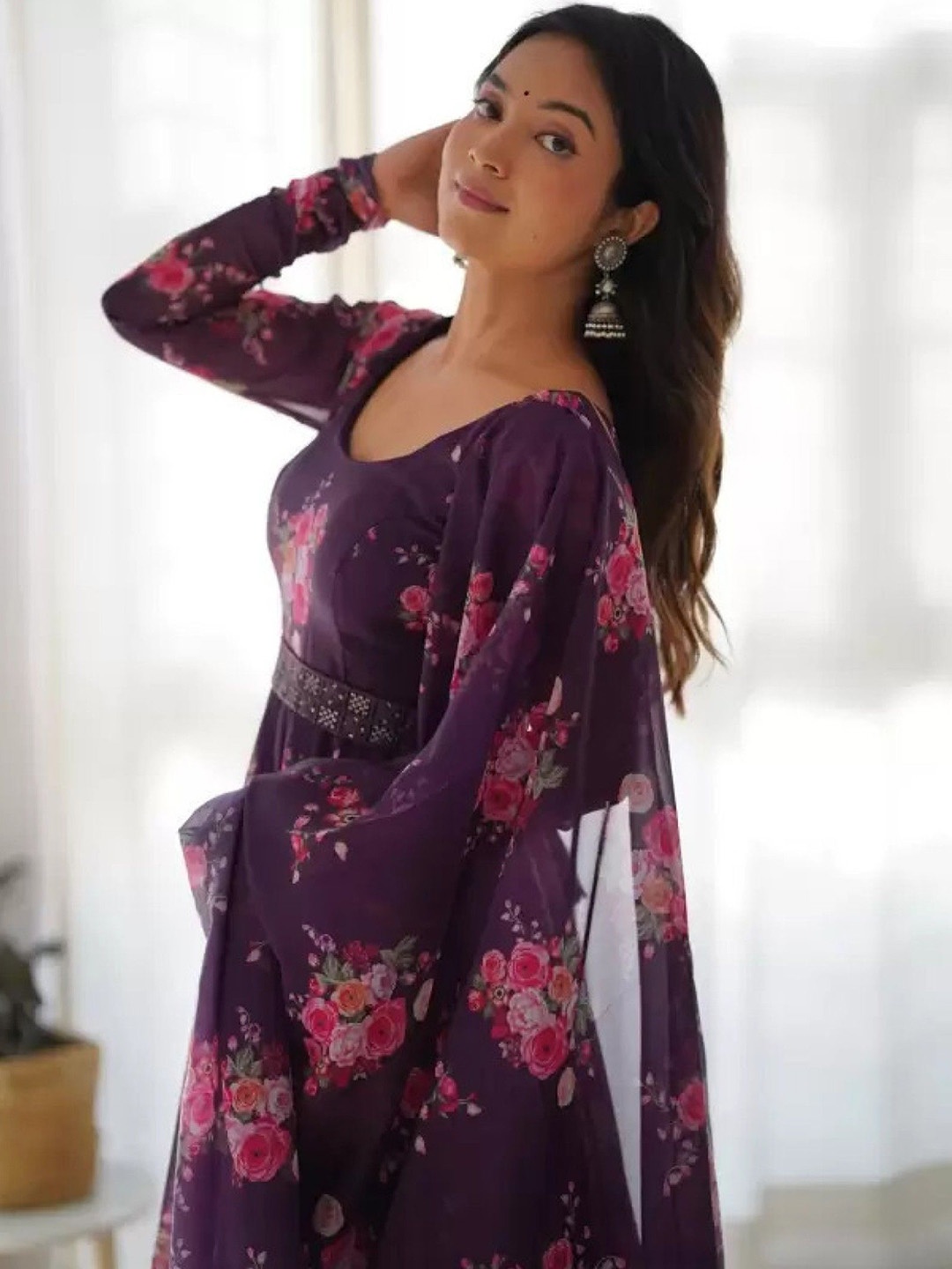 

Raiyani Enterprise Floral Printed Fit & Flare Maxi Ethnic Dresses, Magenta