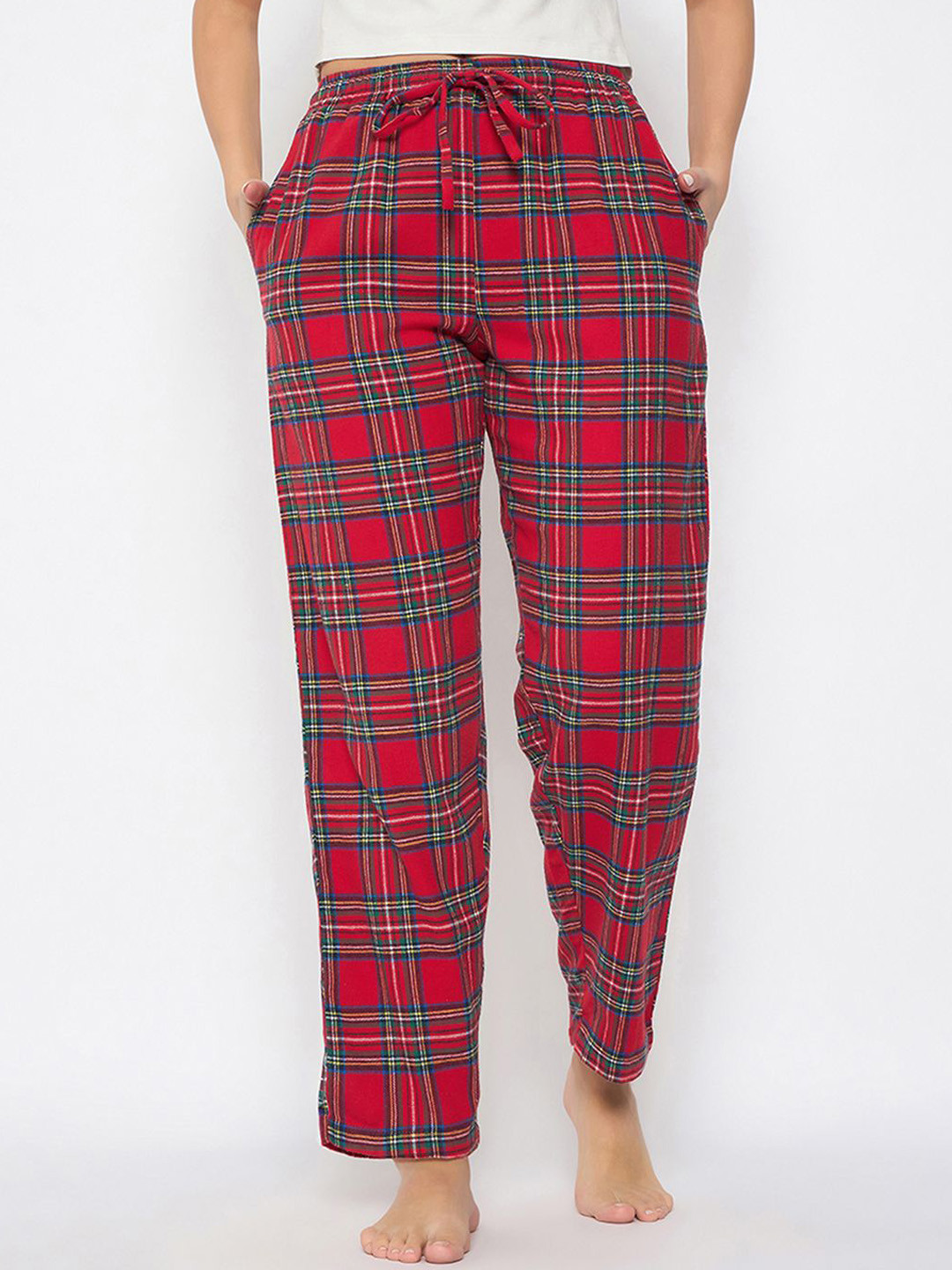 

Clovia Women Checked Straight-Leg Lounge Pants, Red