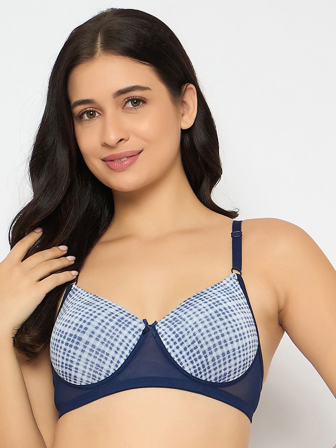 

Clovia Checked Full Coverage Lightly Padded T-shirt Bra, Blue