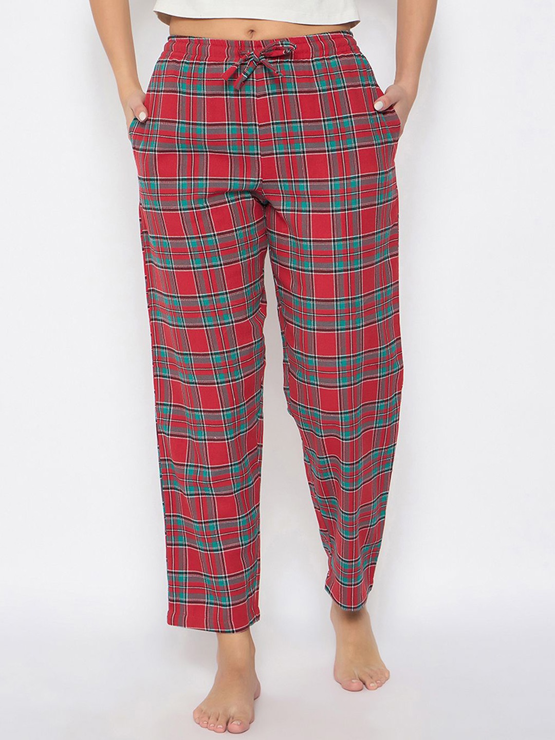 

Clovia Women Checked Lounge Pants, Red