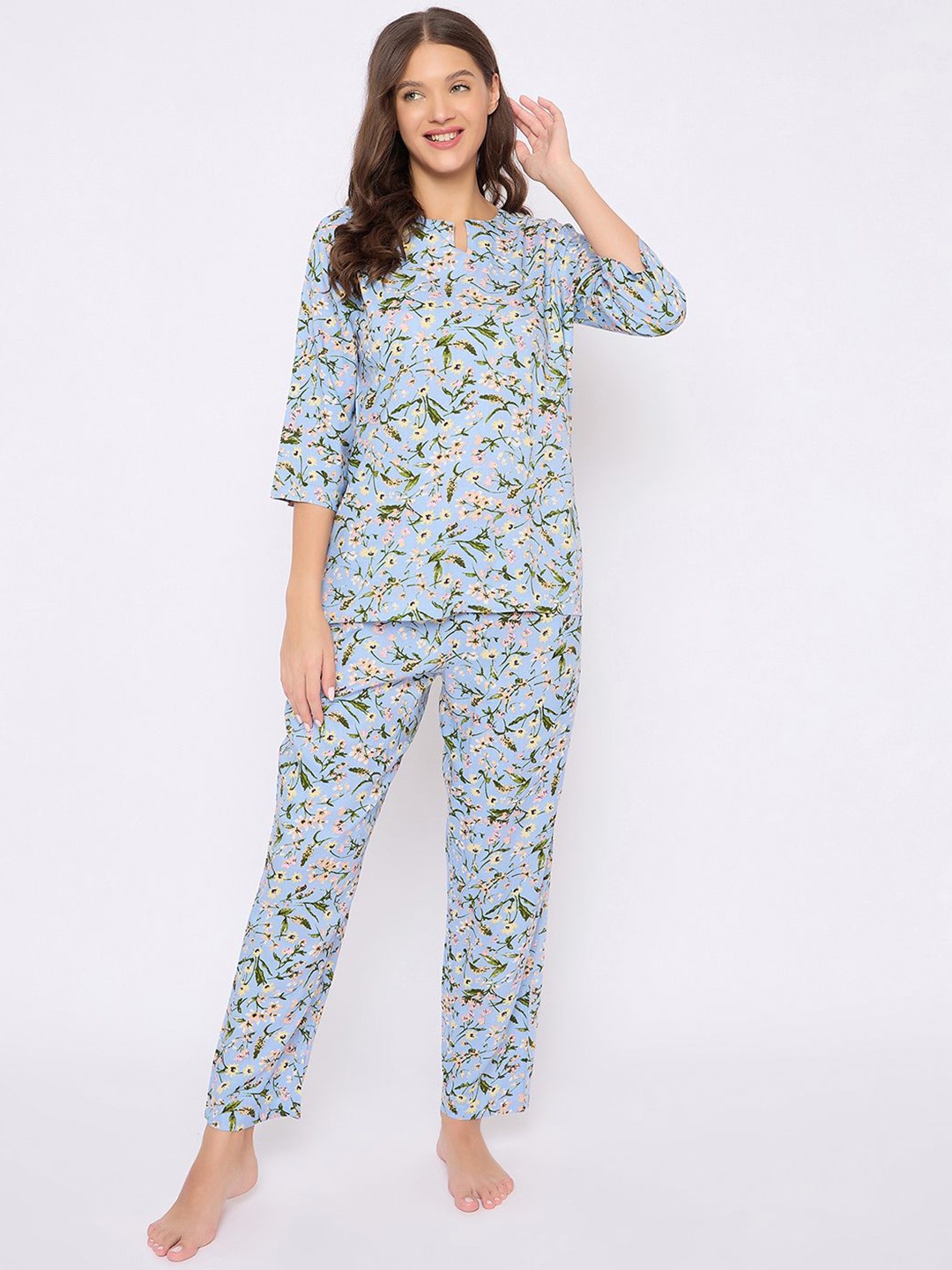 

Clovia Women Floral Print Night suit, Blue