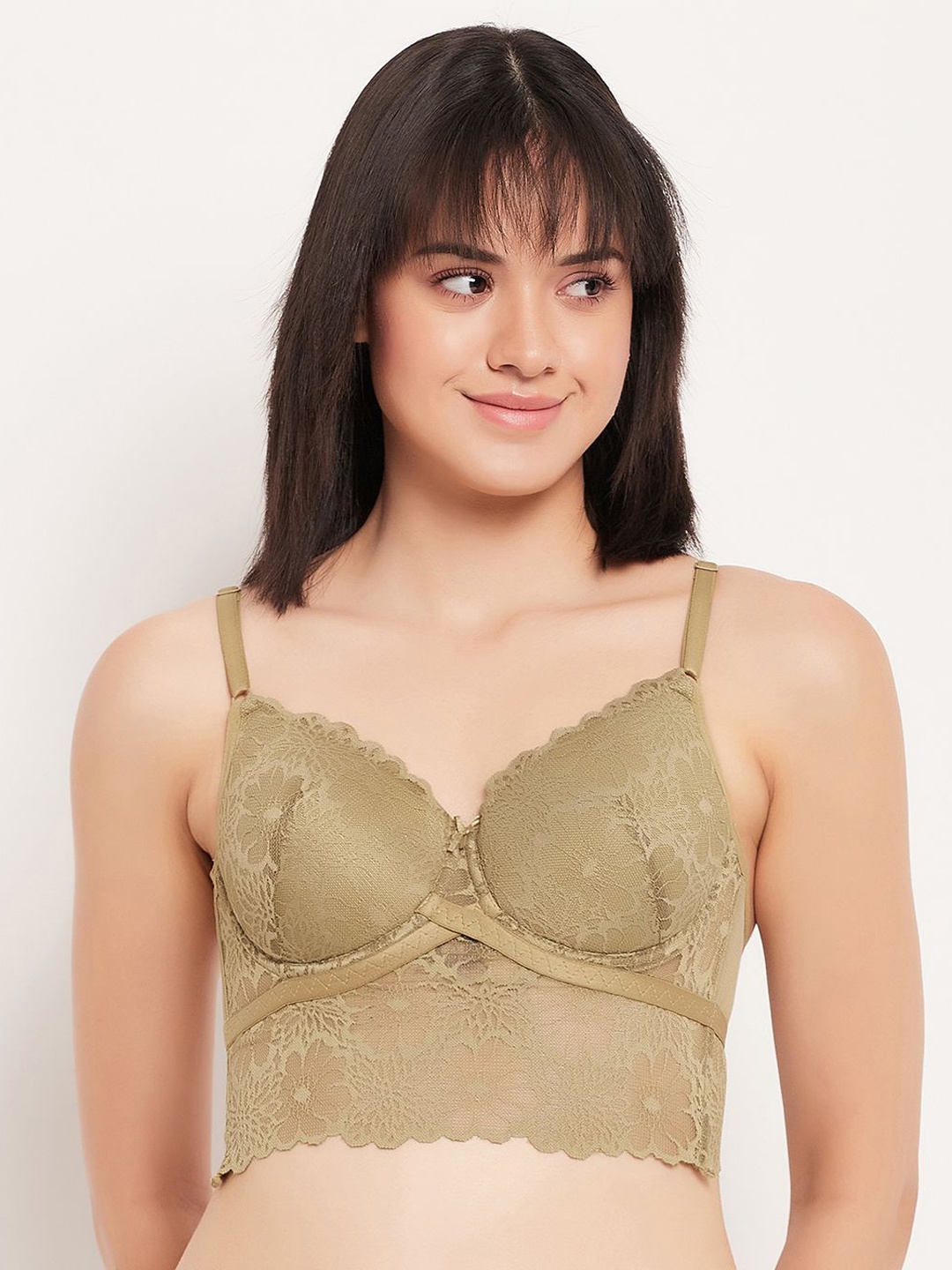 

Clovia Bralette Full Coverage Underwired Lightly Padded Bralette Bra, Green