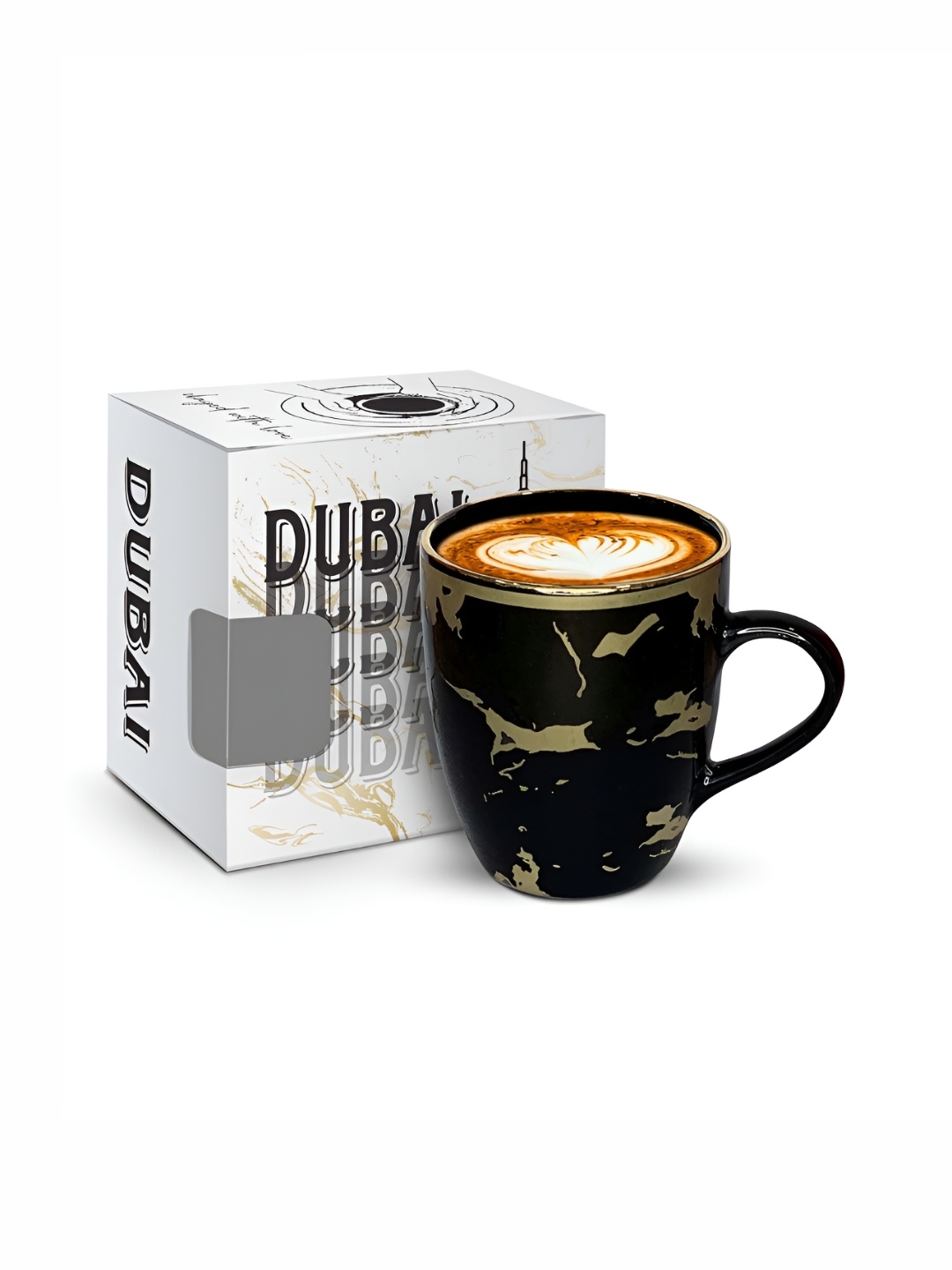 

Pexpo Black & Gold Printed Microwave Safe Ceramic Mug -350ml