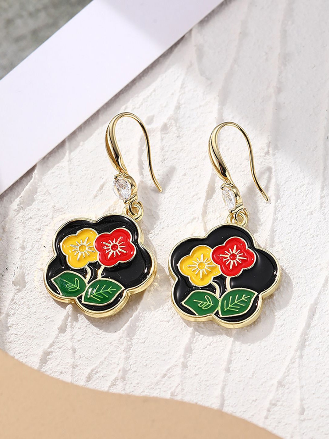 

StyleCast x Revolte Gold-Plated Floral Drop Earrings, Black