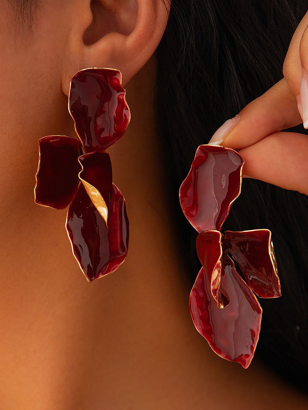 

StyleCast x Revolte Leaf Shaped Drop Earrings, Maroon