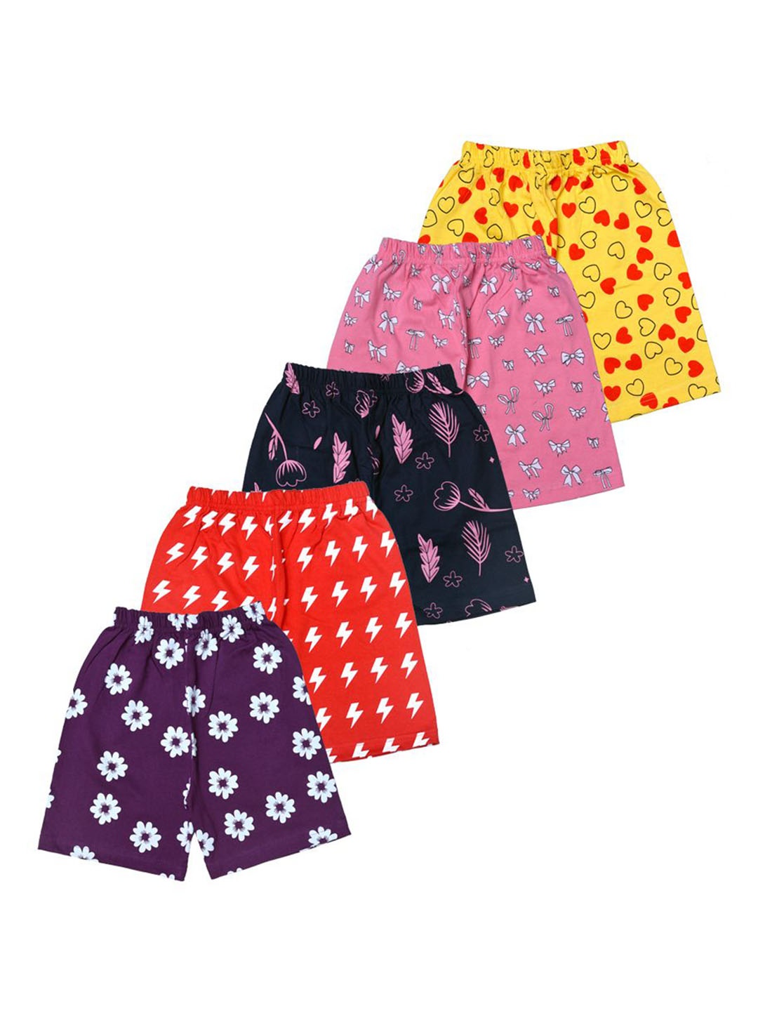 

FAZZA Girls Pack of 5 Printed Mid-Rise Regular Fit Shorts, Yellow