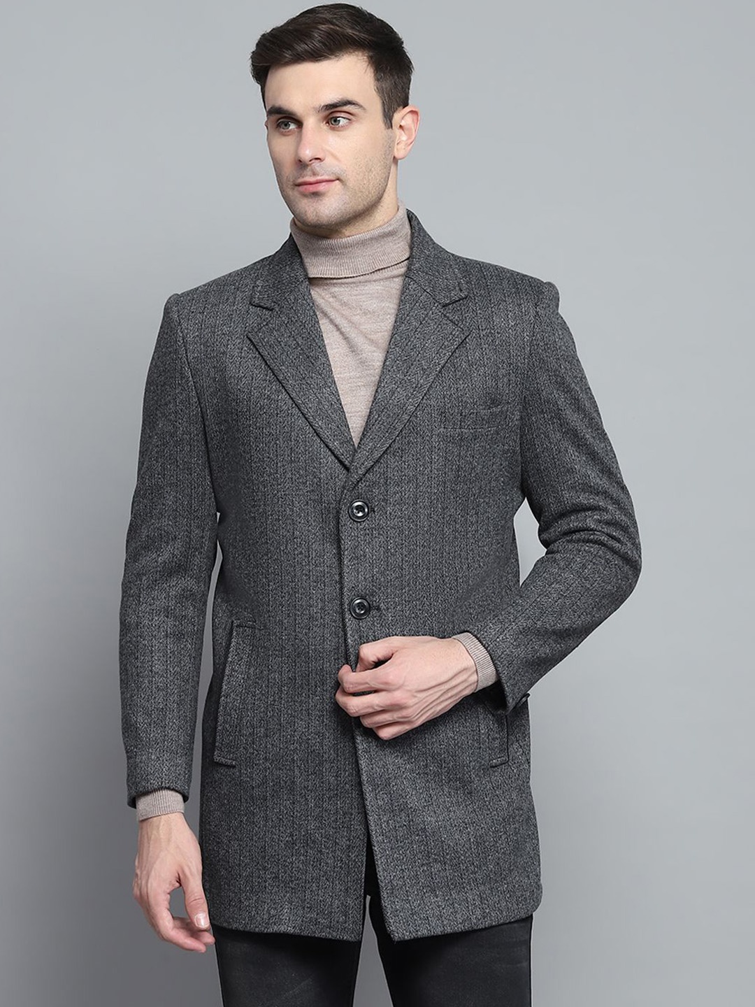 

Monte Carlo Men Notch Lapel Collar Single-Breasted Overcoat, Grey