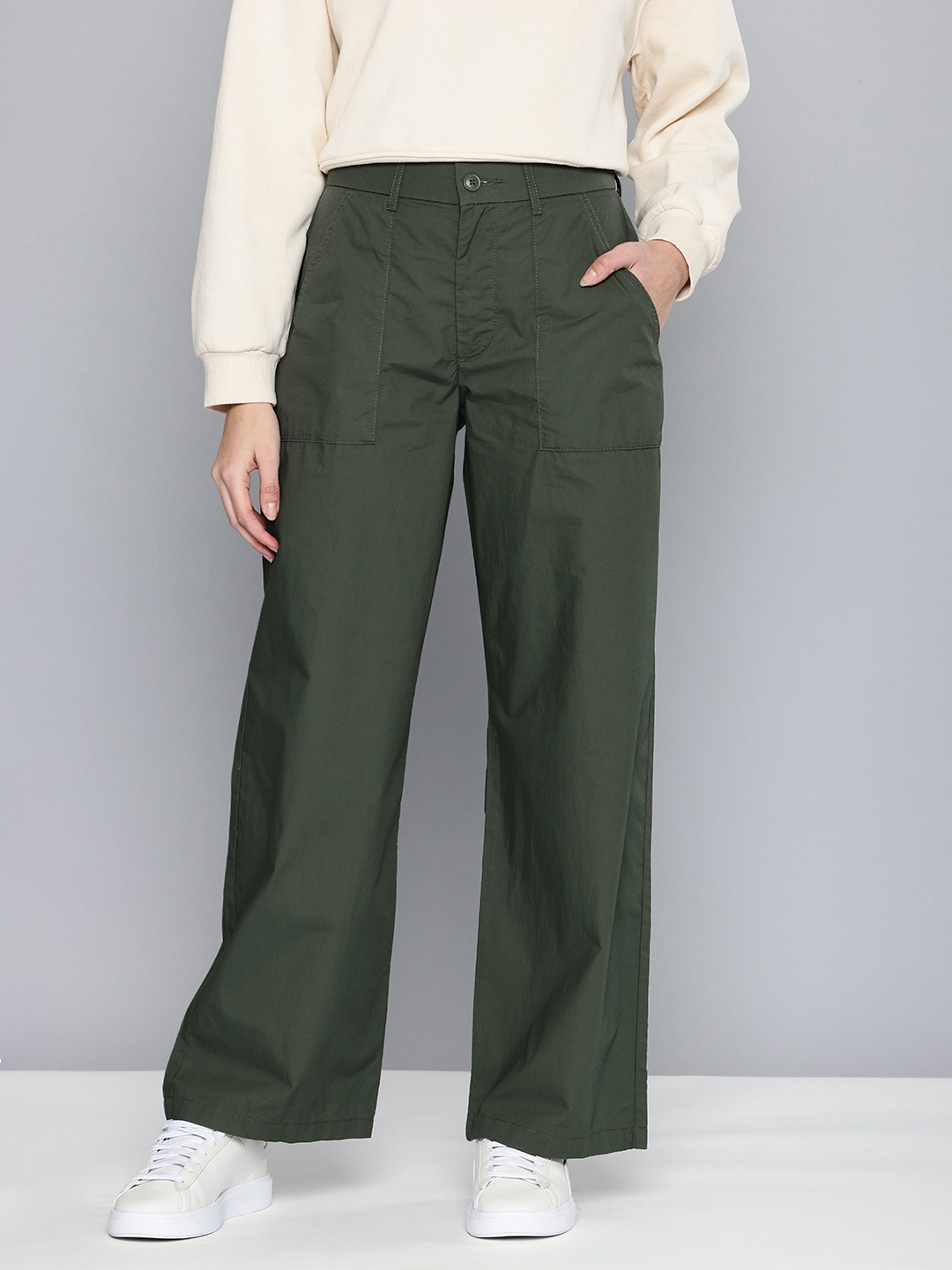 

Levis Women Pure Cotton Straight Fit Trousers, Green