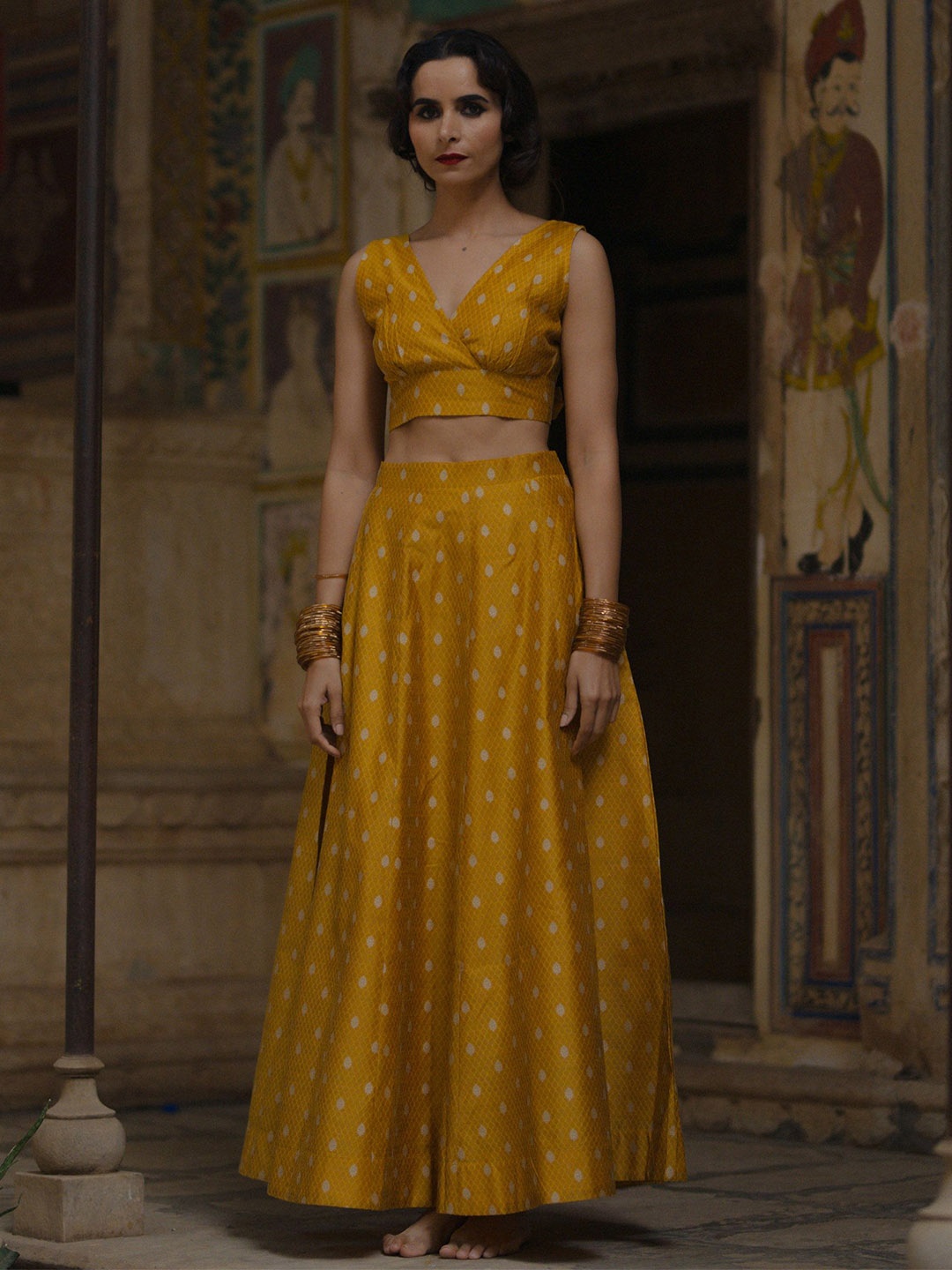 

BAARO MASI Abstract Printed Top With Skirt, Mustard