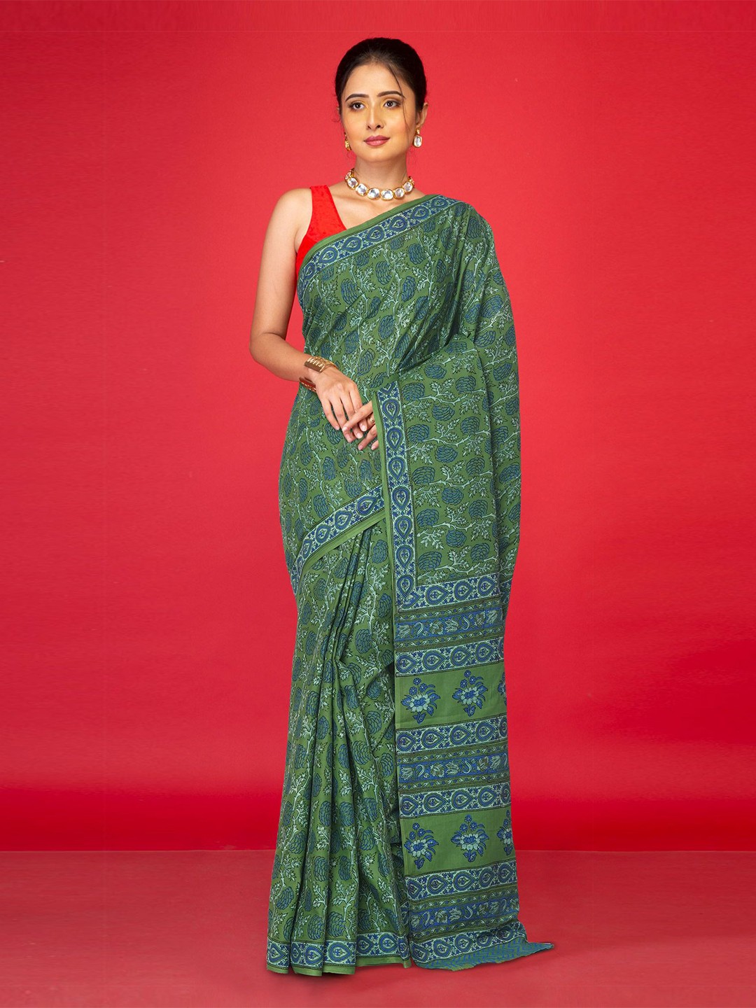 

Unnati Silks Ethnic Motifs Pure Cotton Handloom Saree, Green