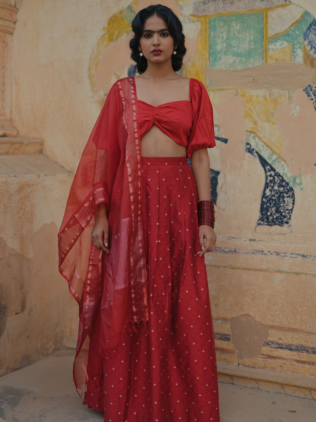 

BAARO MASI Ready to Wear Lehenga & Blouse With Dupatta, Red