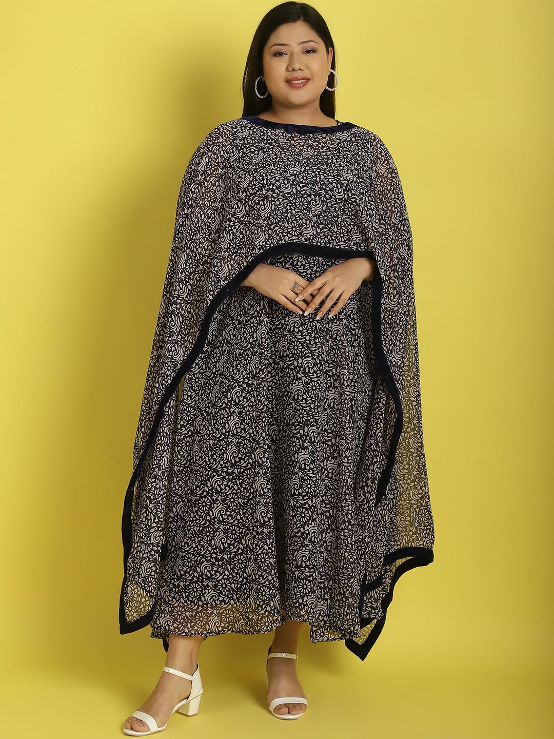 

theRebelinme Plus Size Floral Printed Maxi Dress, Navy blue