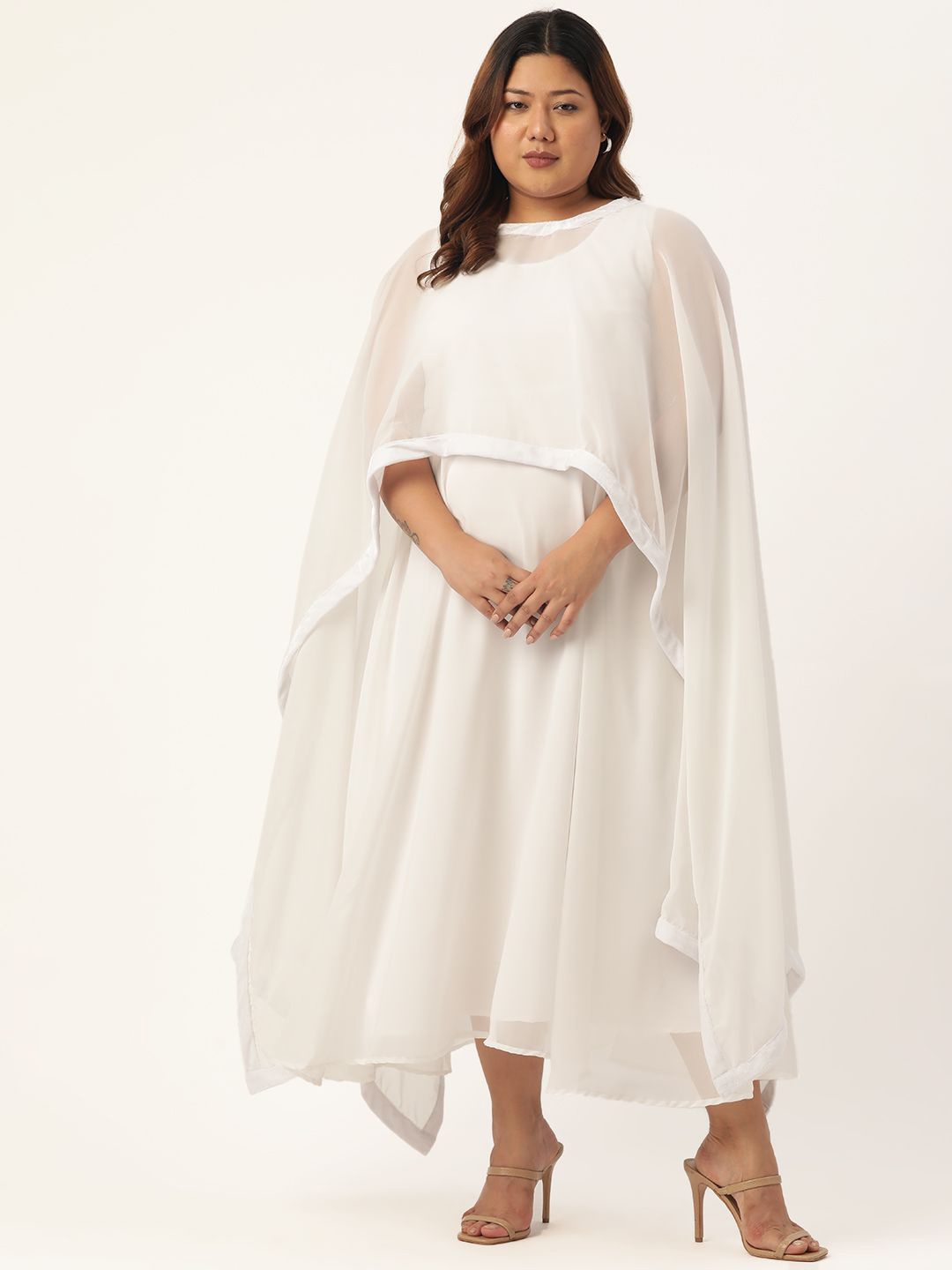

theRebelinme Women Round Neck Plus Size A-Line Maxi Dress, White