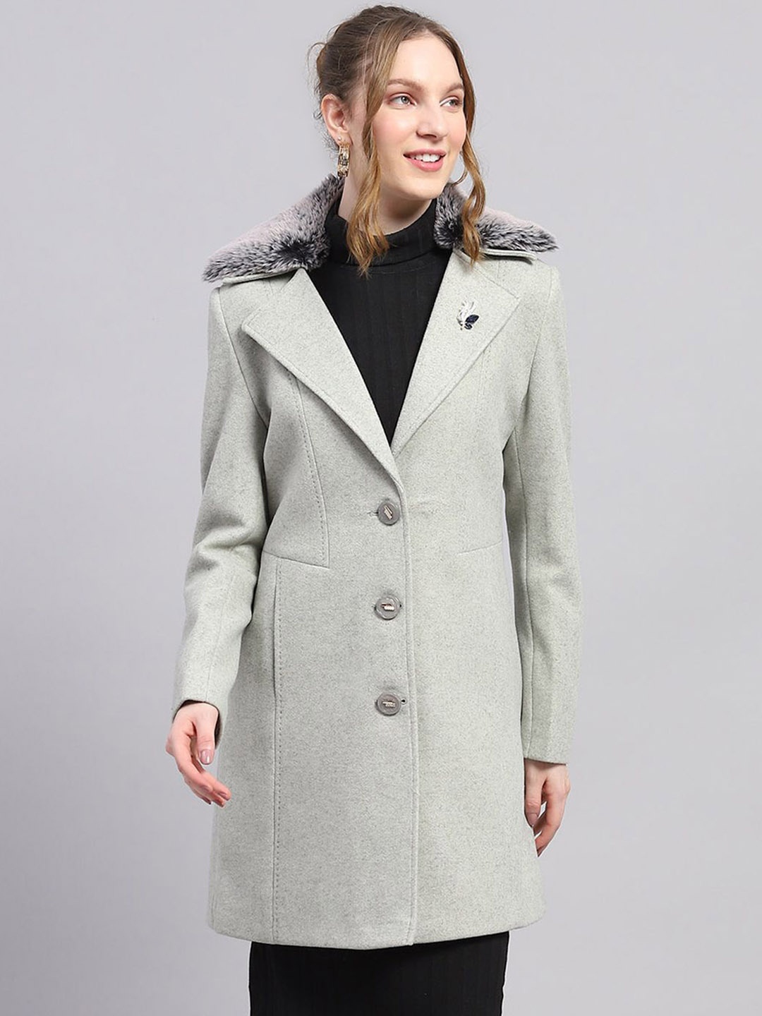 

Monte Carlo Women Regular Fit Spread Collar Full Sleeves Overcoat, Grey