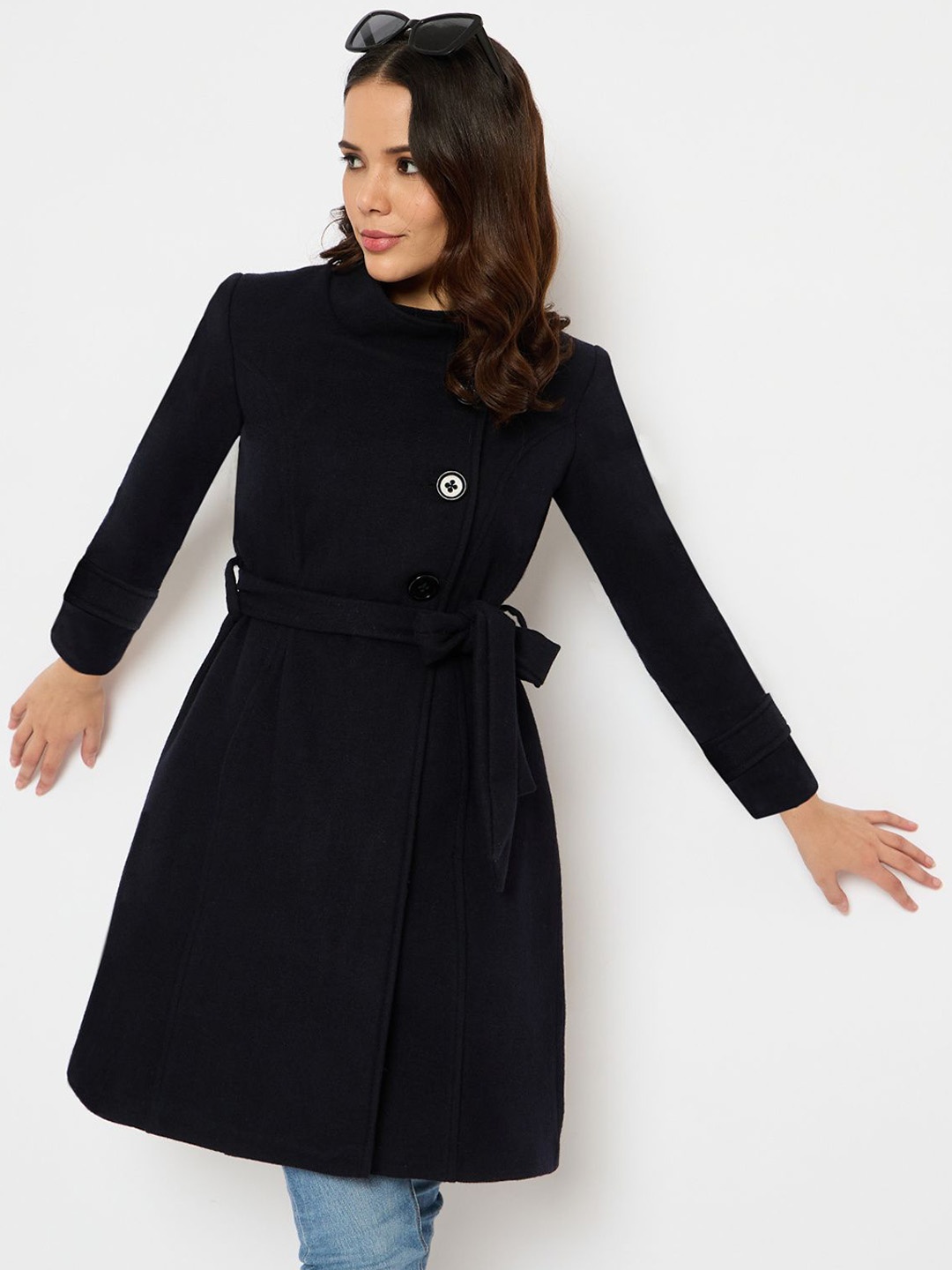 

Martini Women Three Button Woolen Pea Coat, Navy blue