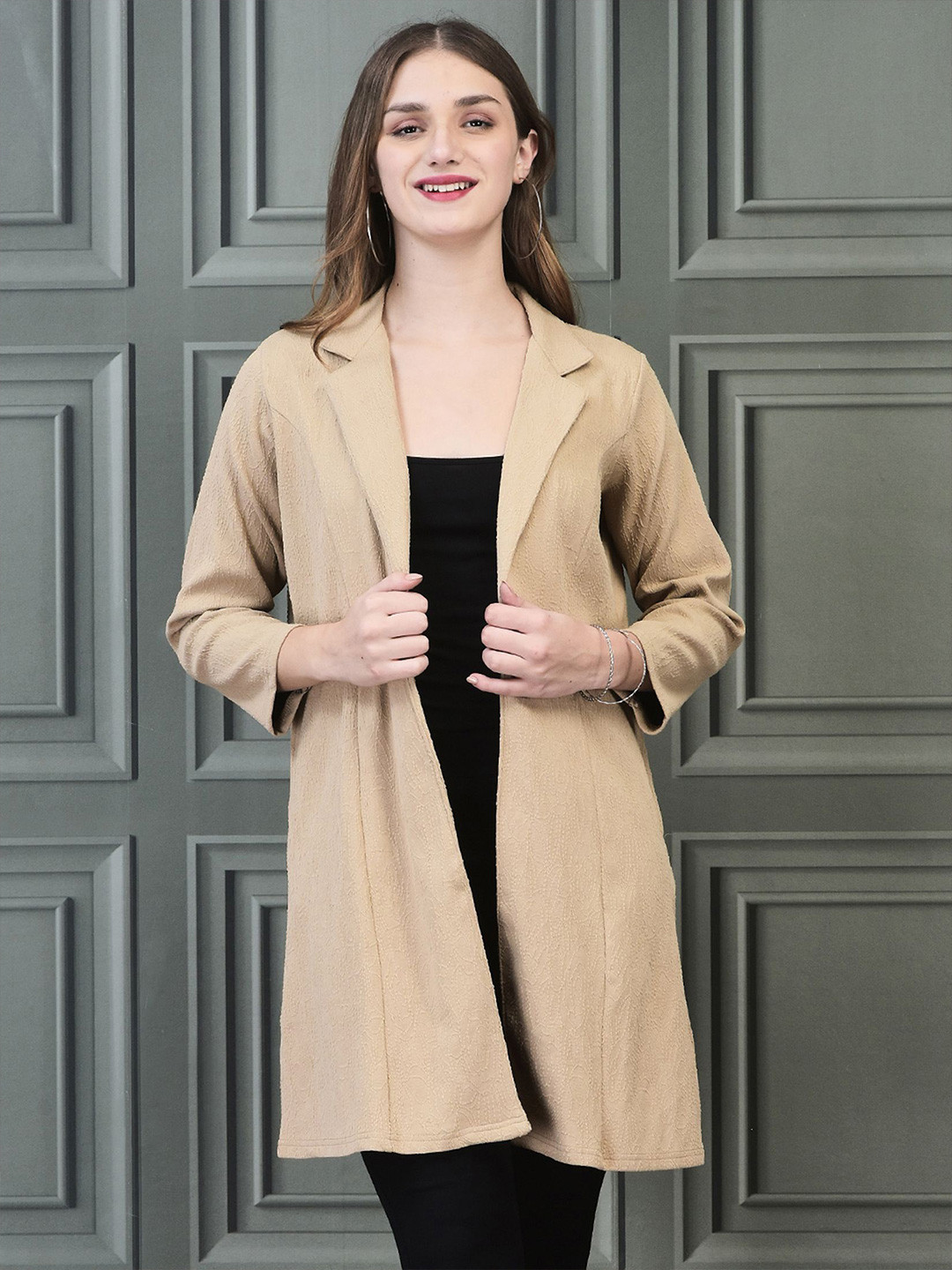

Shree Open Front Longline Shrug, Beige