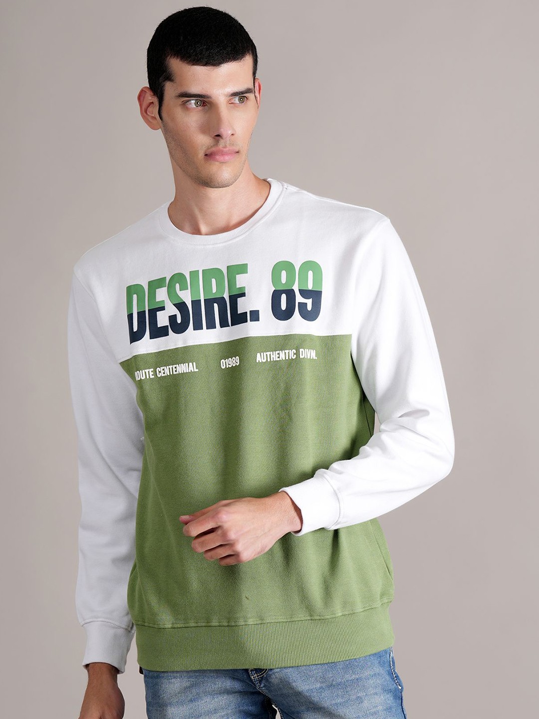 

Cantabil Men Typography Printed Round Neck Pullover Casual Sweatshirt, Green