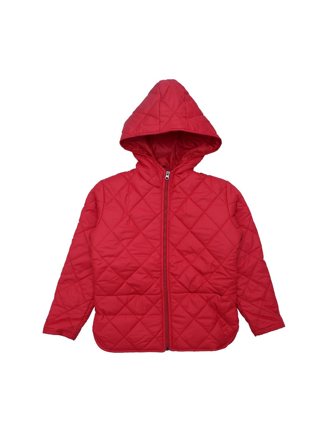 

White Snow Girls Hooded Solid Casual Quilted Jacket, Red