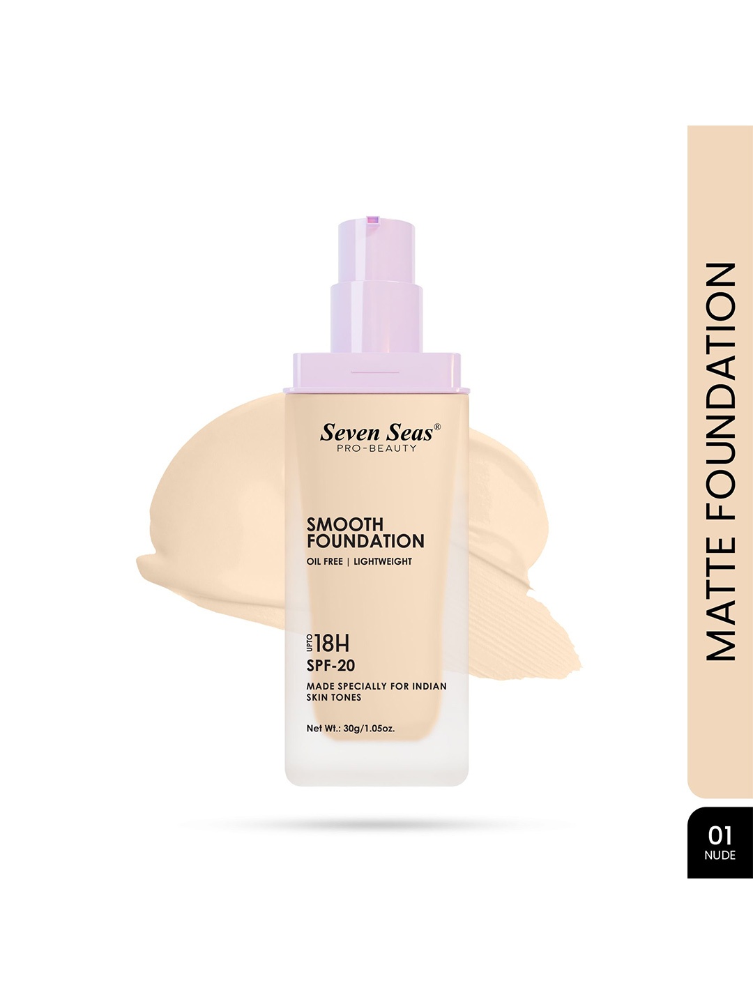 

Seven Seas Matte & Smooth Oil Free Lightweight Foundation With SPF 20- 30 g- Nude 01