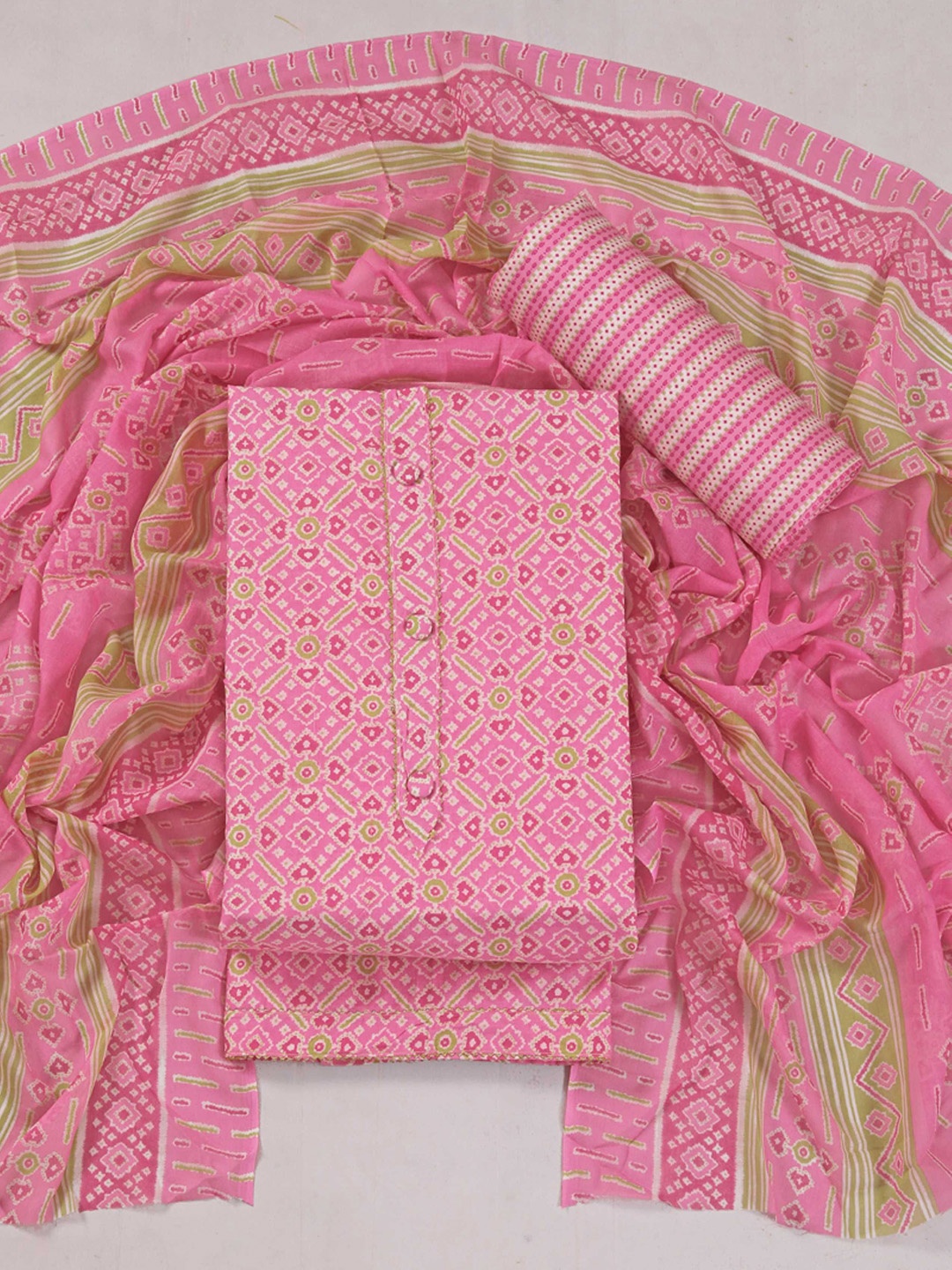 

KALINI Geometric Printed Gotta Patti Embellished Unstitched Dress Material, Pink