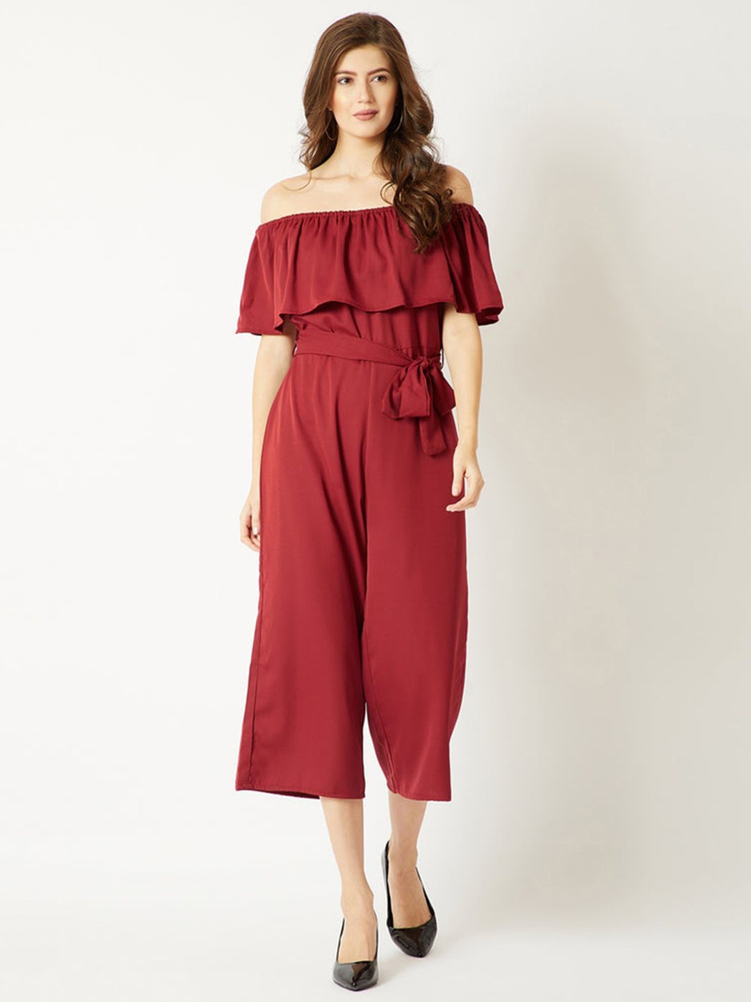 

The Roadster Lifestyle Co Women Cypress Lined Pathways Off-Shoulder Bardot Jumpsuit, Maroon