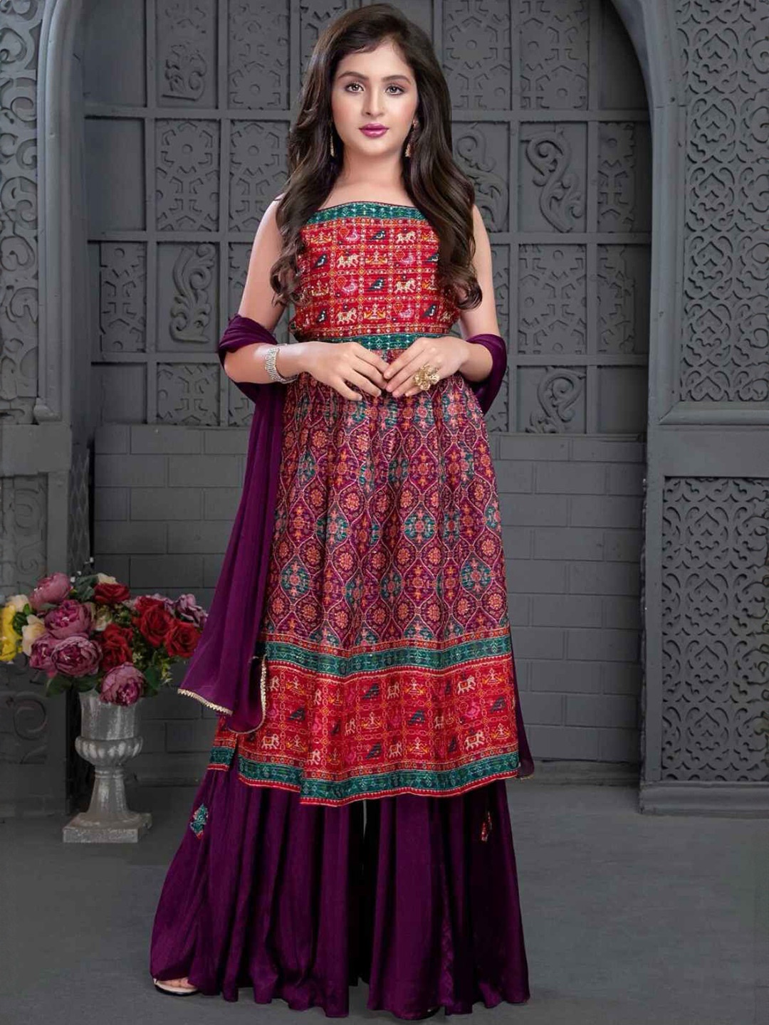 Lagorii Girls Lagorii Sleeveless And Printed Palazzo Set - Purple