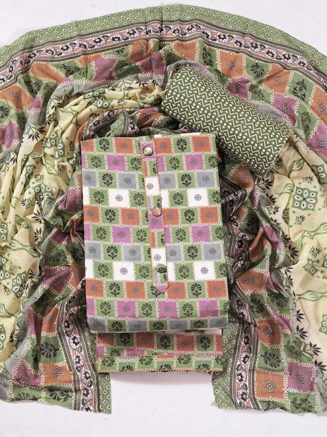 

KALINI Floral Printed Gotta Patti Embellished Unstitched Dress Material, Green