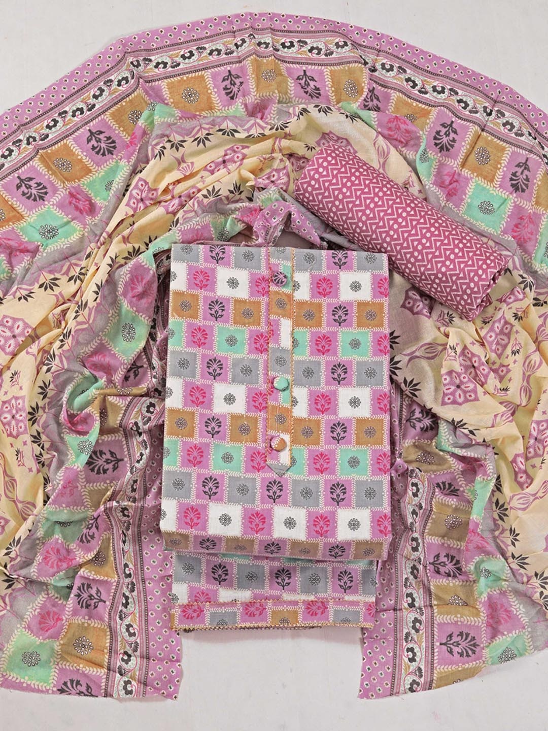 

KALINI Floral Printed Embellished Unstitched Dress Material, Pink