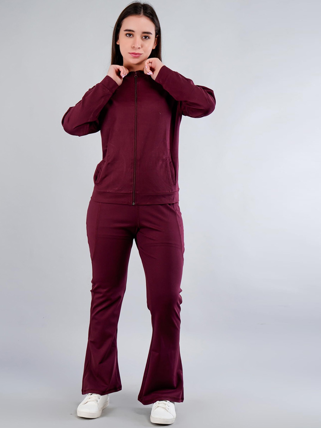 

SSoShHub Women Mock Collar Solid Sports Bomber Lightweight Jacket, Maroon