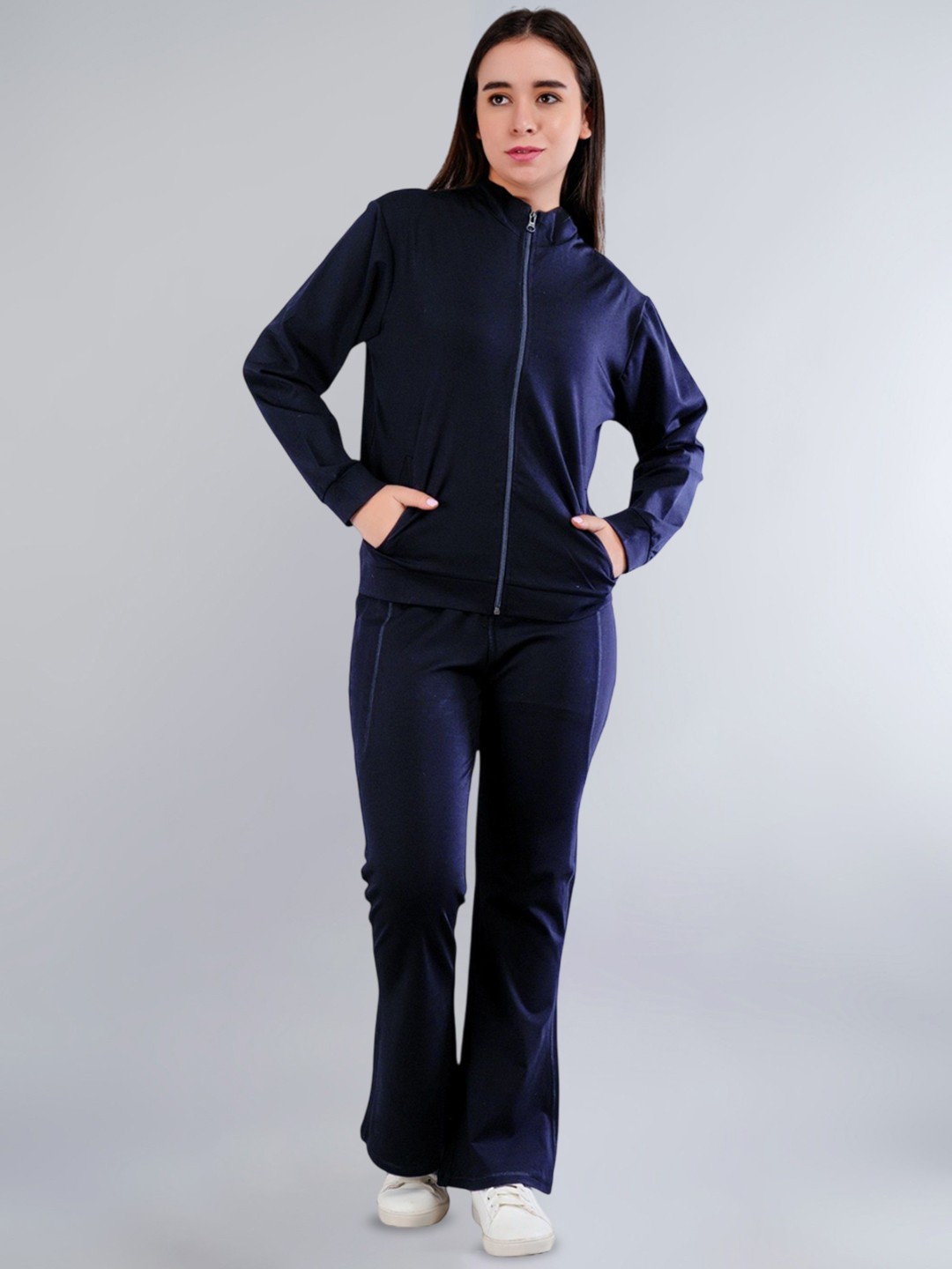 

SSoShHub Women Mock Collar Solid Sports Bomber Lightweight Jacket, Navy blue