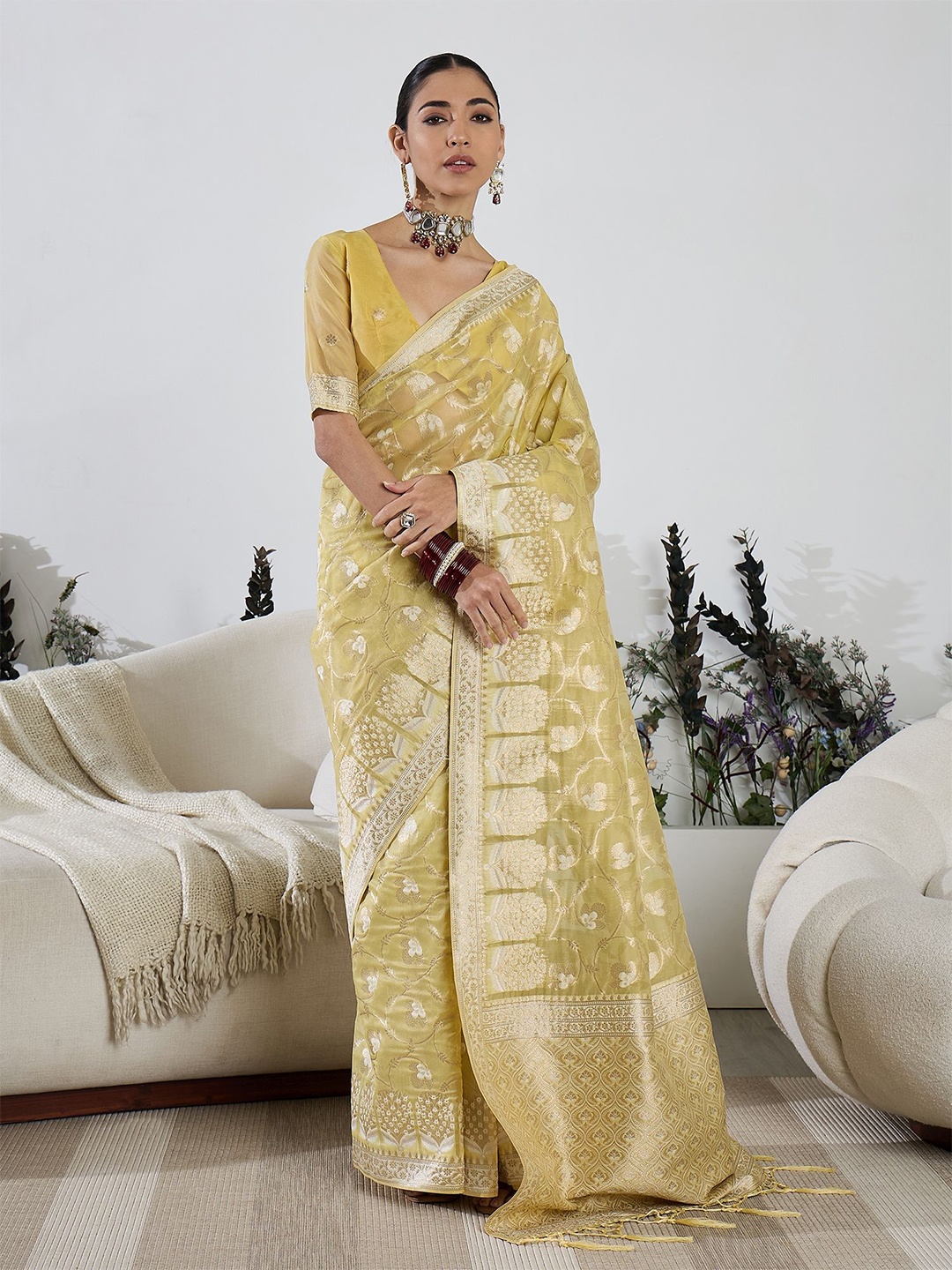 

Sangria Woven Design Banarasi Saree, Yellow