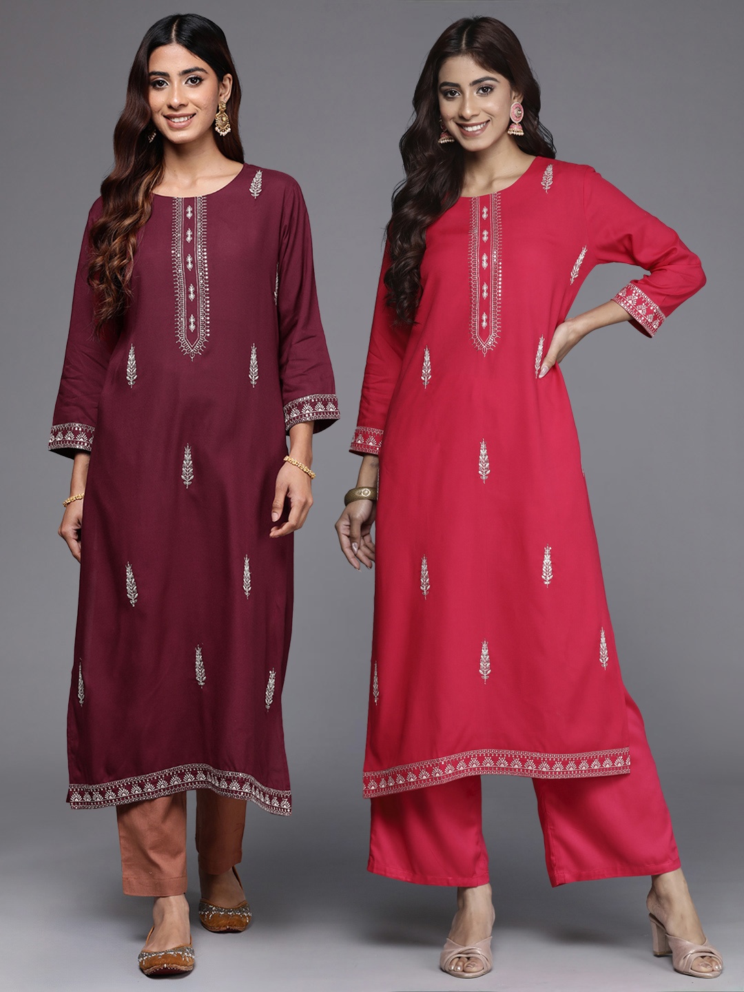 

Indo Era Pack of 2 Ethnic Motifs Embroidered Kurta, Maroon