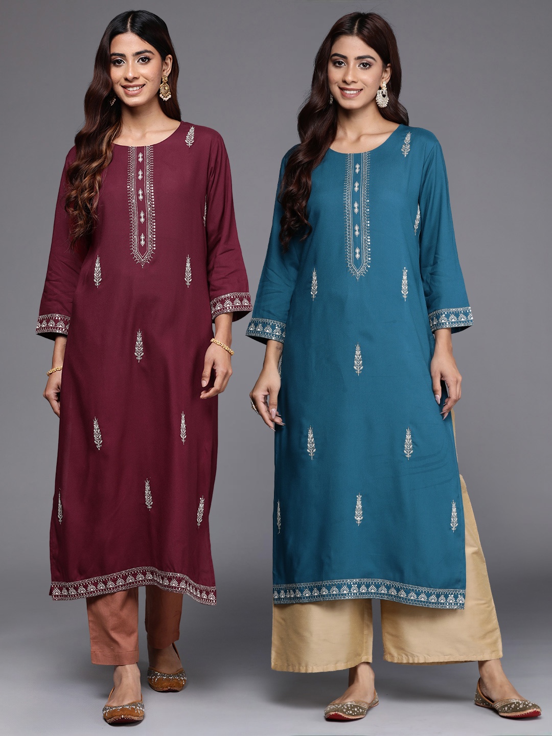 

Indo Era Pack Of 2 Ethnic Motifs Embroidered Kurta, Maroon