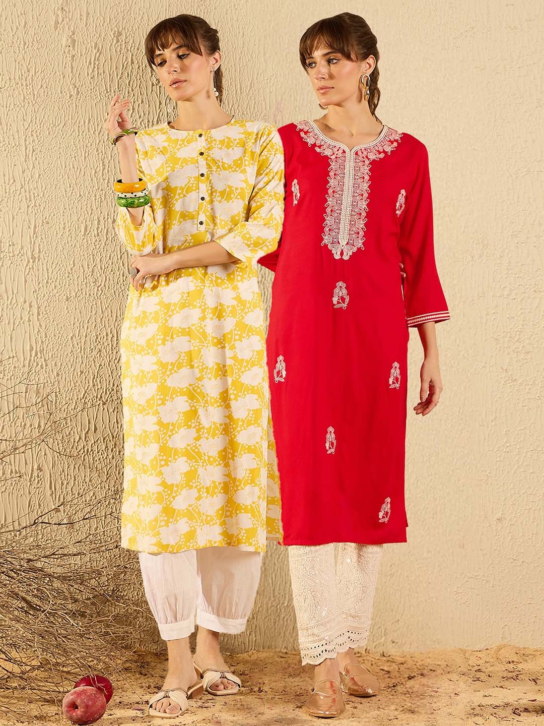 

Indo Era Pack of 2 Ethnic Motifs Printed Kurta, Red