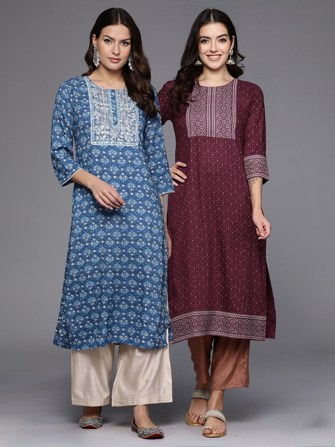 

Indo Era Pack Of 2 Yoke Design Kurta, Maroon